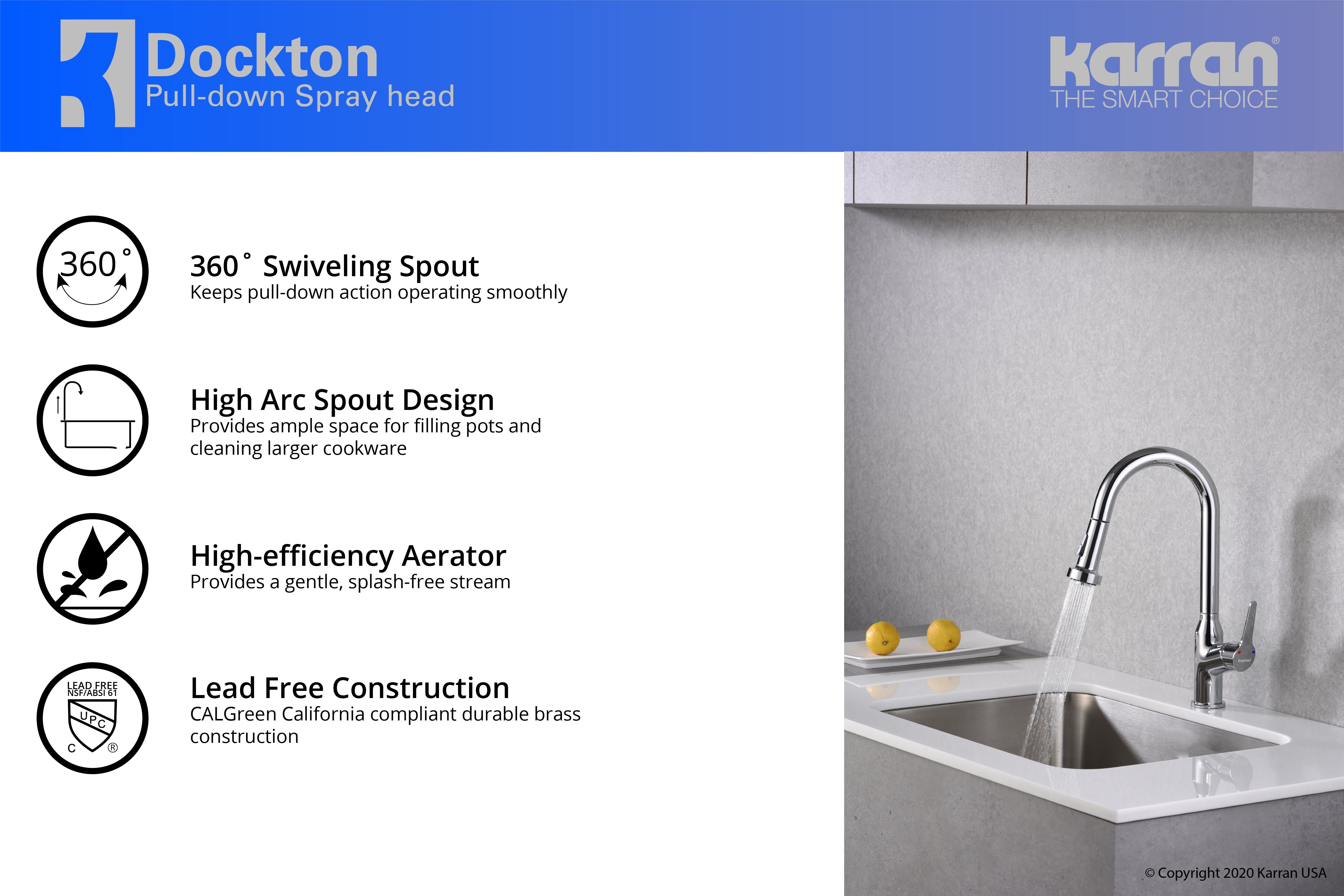 Alternate Image for Karran Dockton Single Lever Handle Lead-free Brass ADA Kitchen Faucet, Pull Down, Chrome, KKF250C