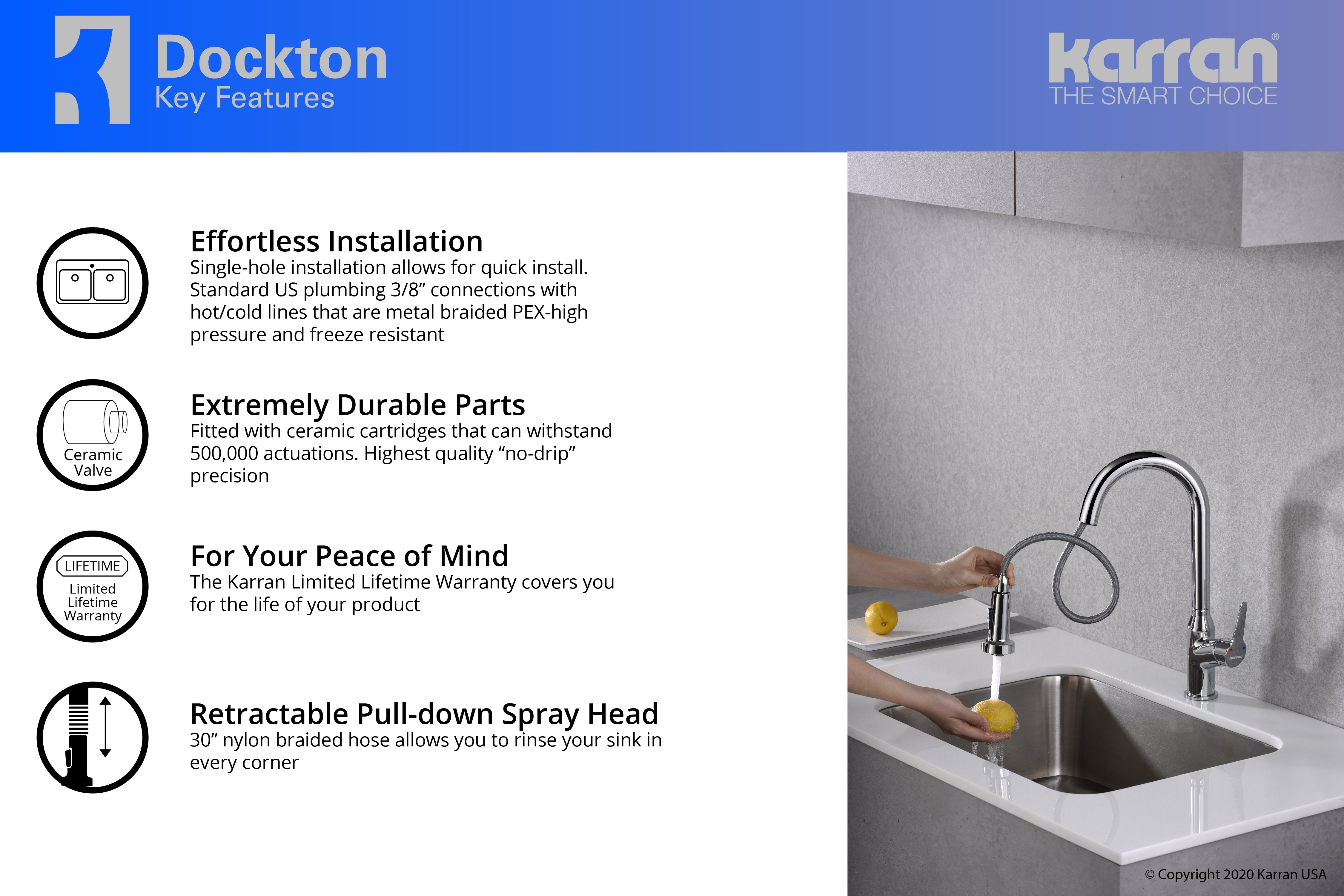 Alternate Image for Karran Dockton Single Lever Handle Lead-free Brass ADA Kitchen Faucet, Pull Down, Chrome, KKF250C