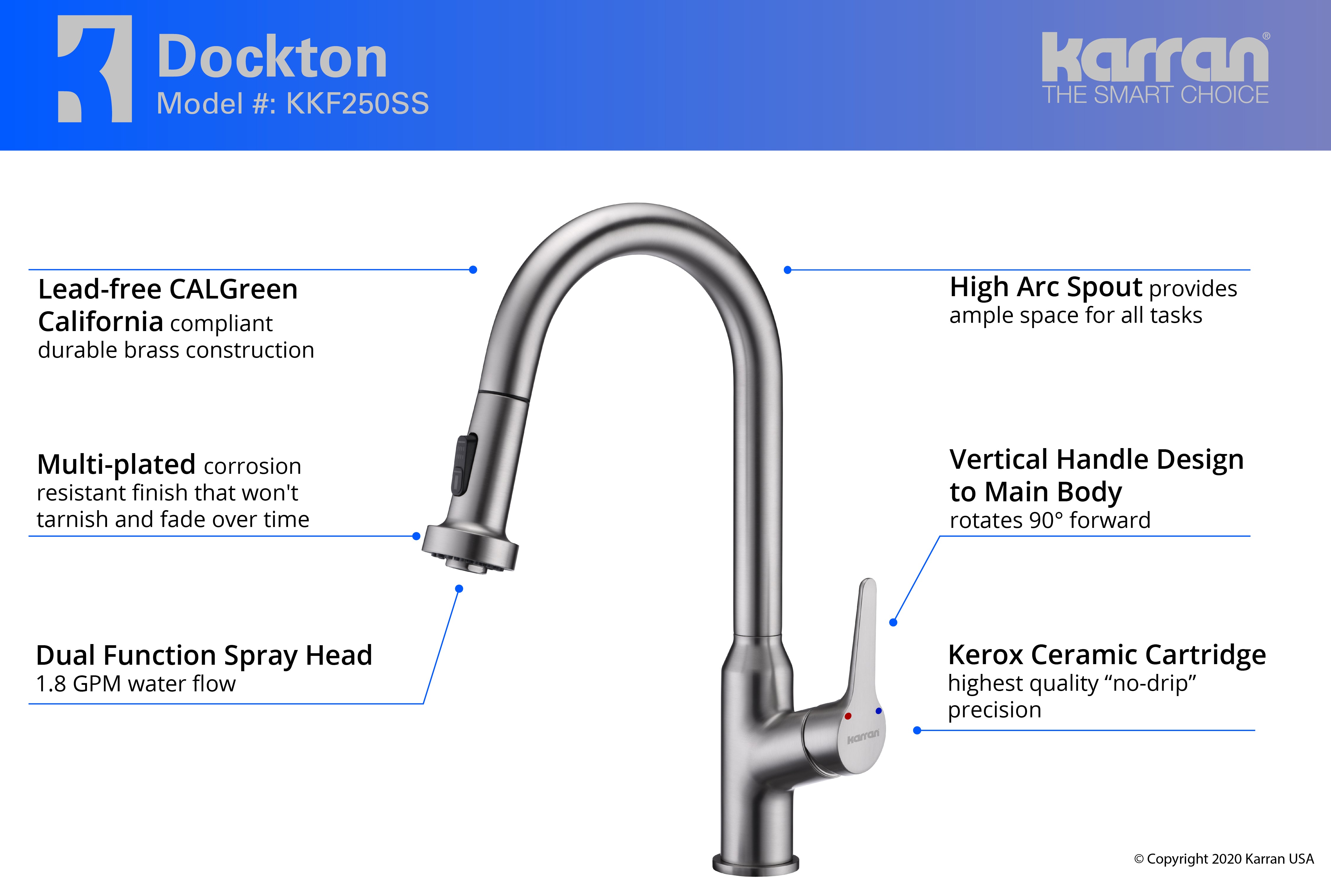 Alternate Image for Karran Dockton Single Lever Handle Lead-free Brass ADA Kitchen Faucet, Pull Down, Stainless Steel, KKF250SS