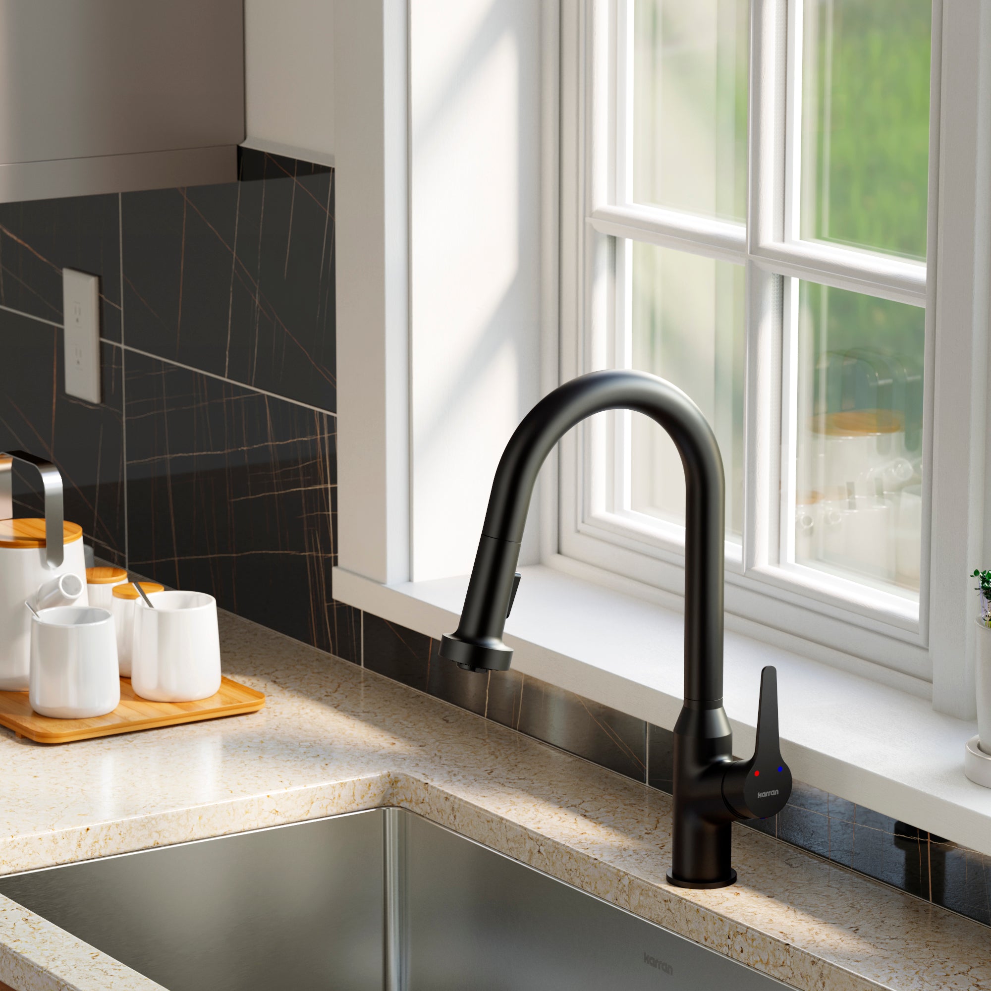 Alternate Image for Karran Dockton 1.8 GPM Single Lever Handle Lead-free Brass ADA Kitchen Faucet, Pull-Down Kitchen, Matte Black, KKF250MB