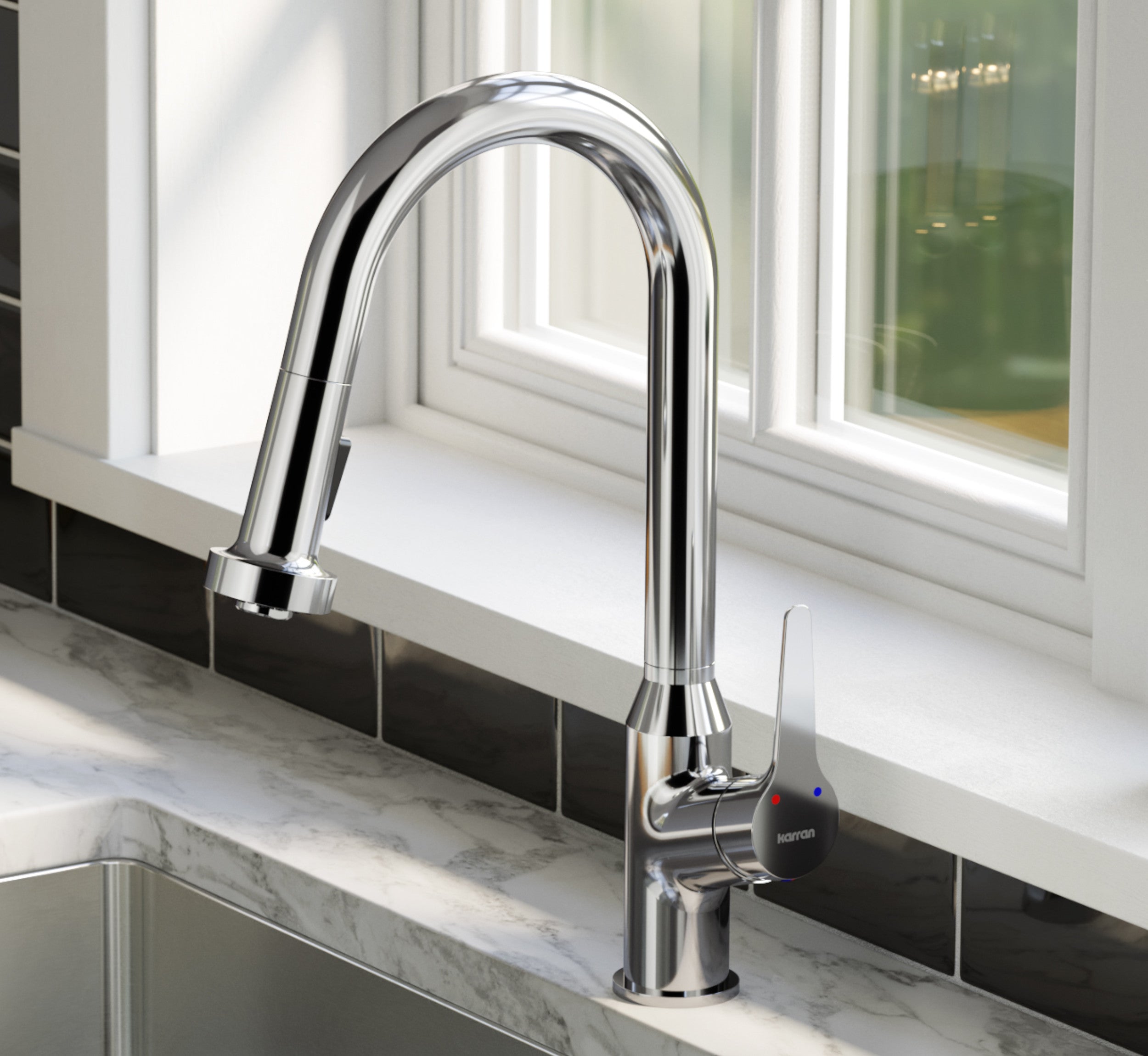 Karran Dockton 1.8 GPM Single Lever Handle Lead-free Brass ADA Kitchen Faucet, Pull-Down Kitchen, Chrome, KKF250SD25C