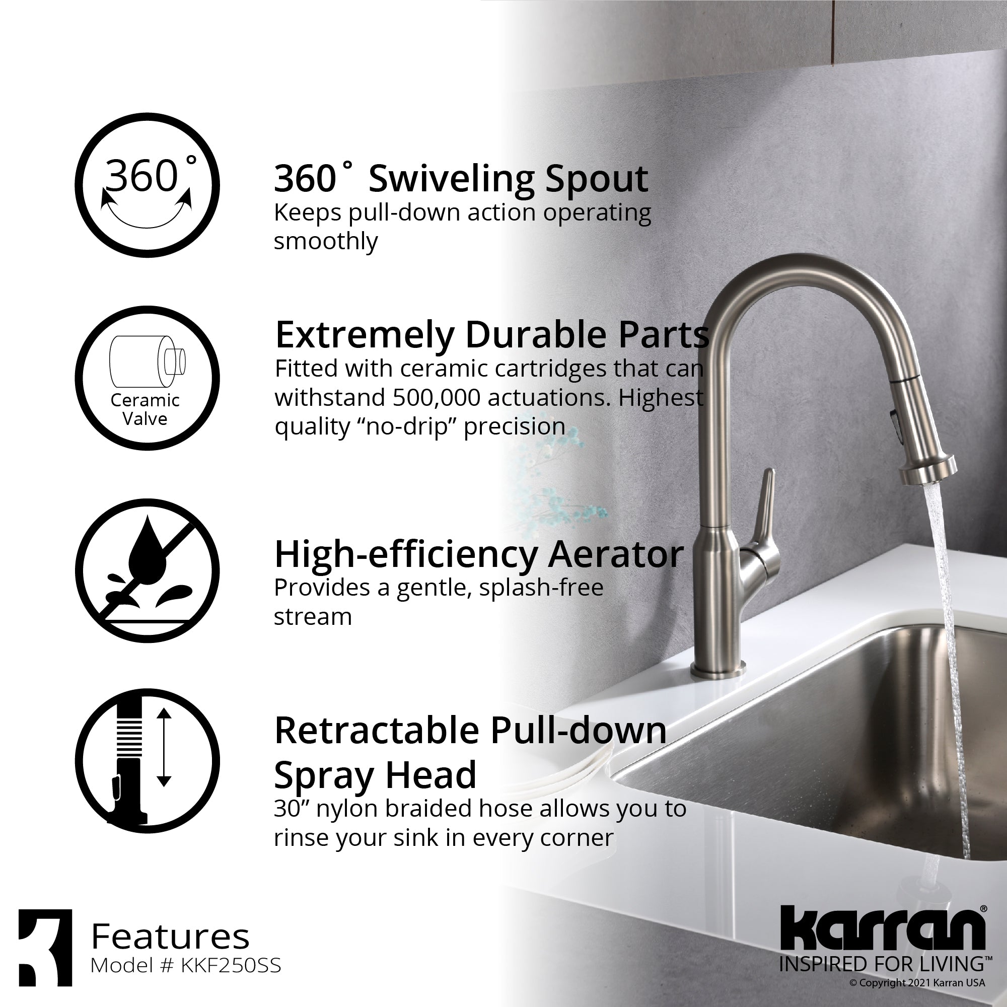 Alternate Image for Karran Dockton 1.8 GPM Single Lever Handle Lead-free Brass ADA Kitchen Faucet, Pull-Down Kitchen, Stainless Steel, KKF250SD25SS