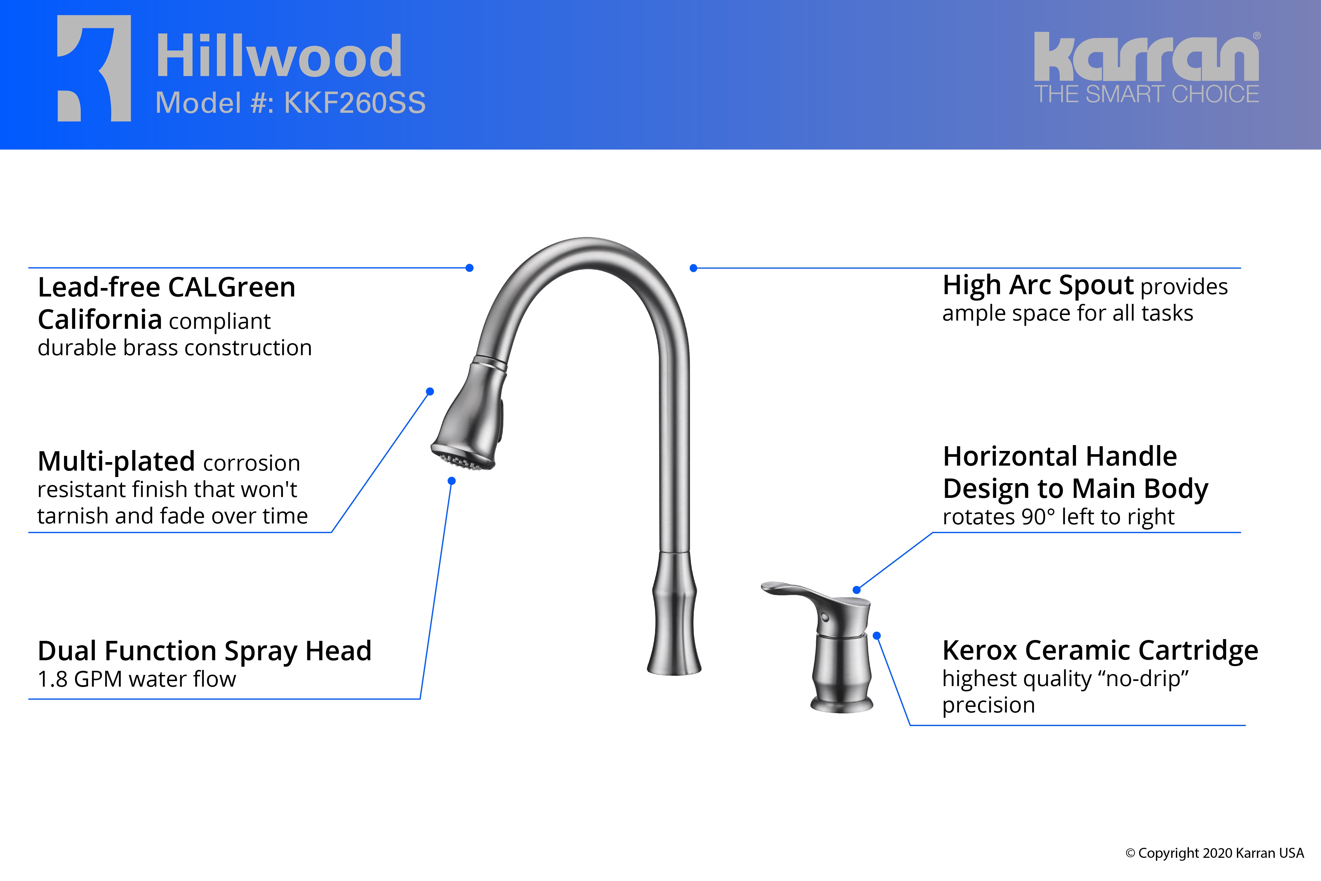 Alternate Image for Karran Hillwood Single Lever Handle Lead-free Brass ADA Kitchen Faucet, Pull Down, Stainless Steel, KKF260SS