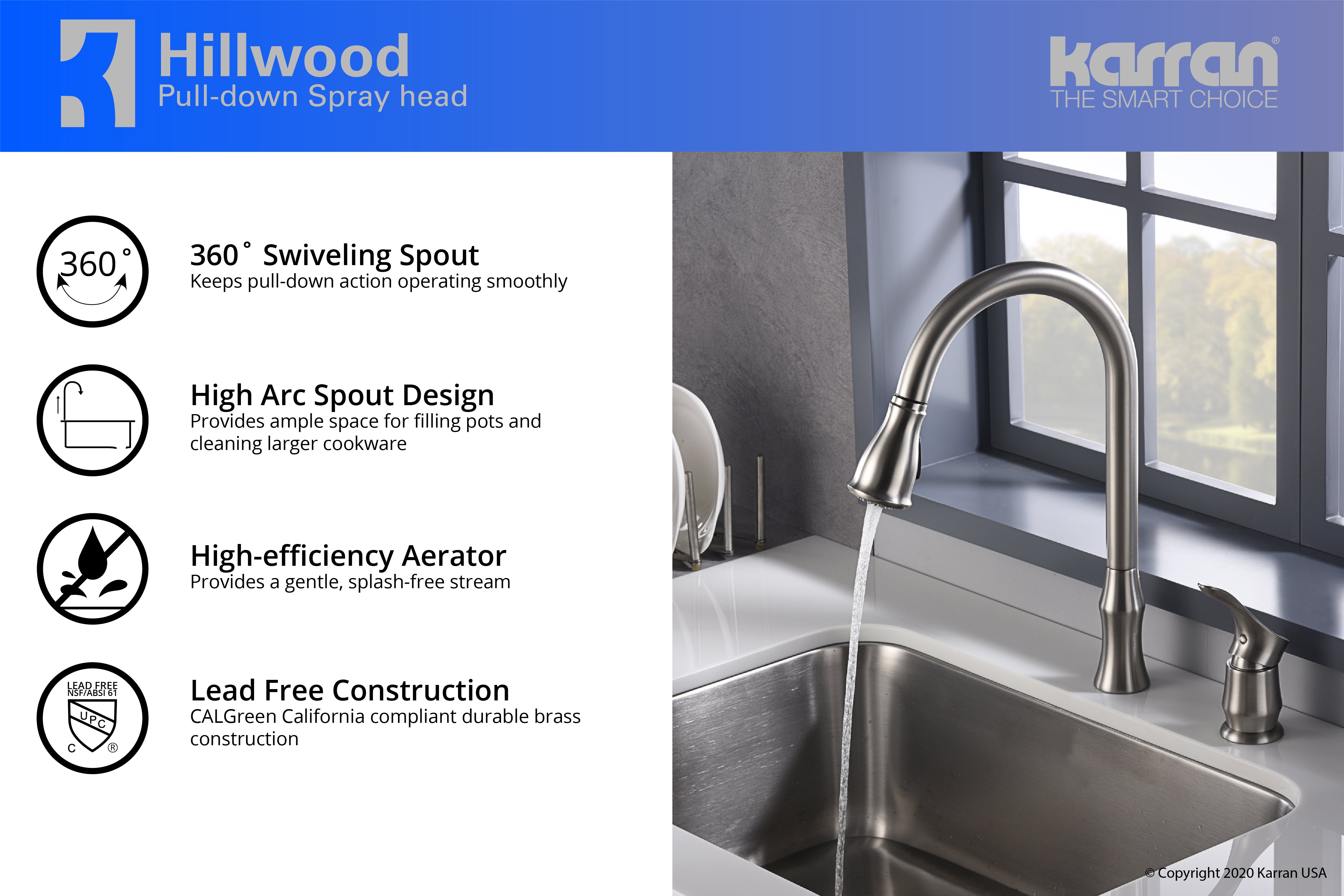 Alternate Image for Karran Hillwood Single Lever Handle Lead-free Brass ADA Kitchen Faucet, Pull Down, Stainless Steel, KKF260SS