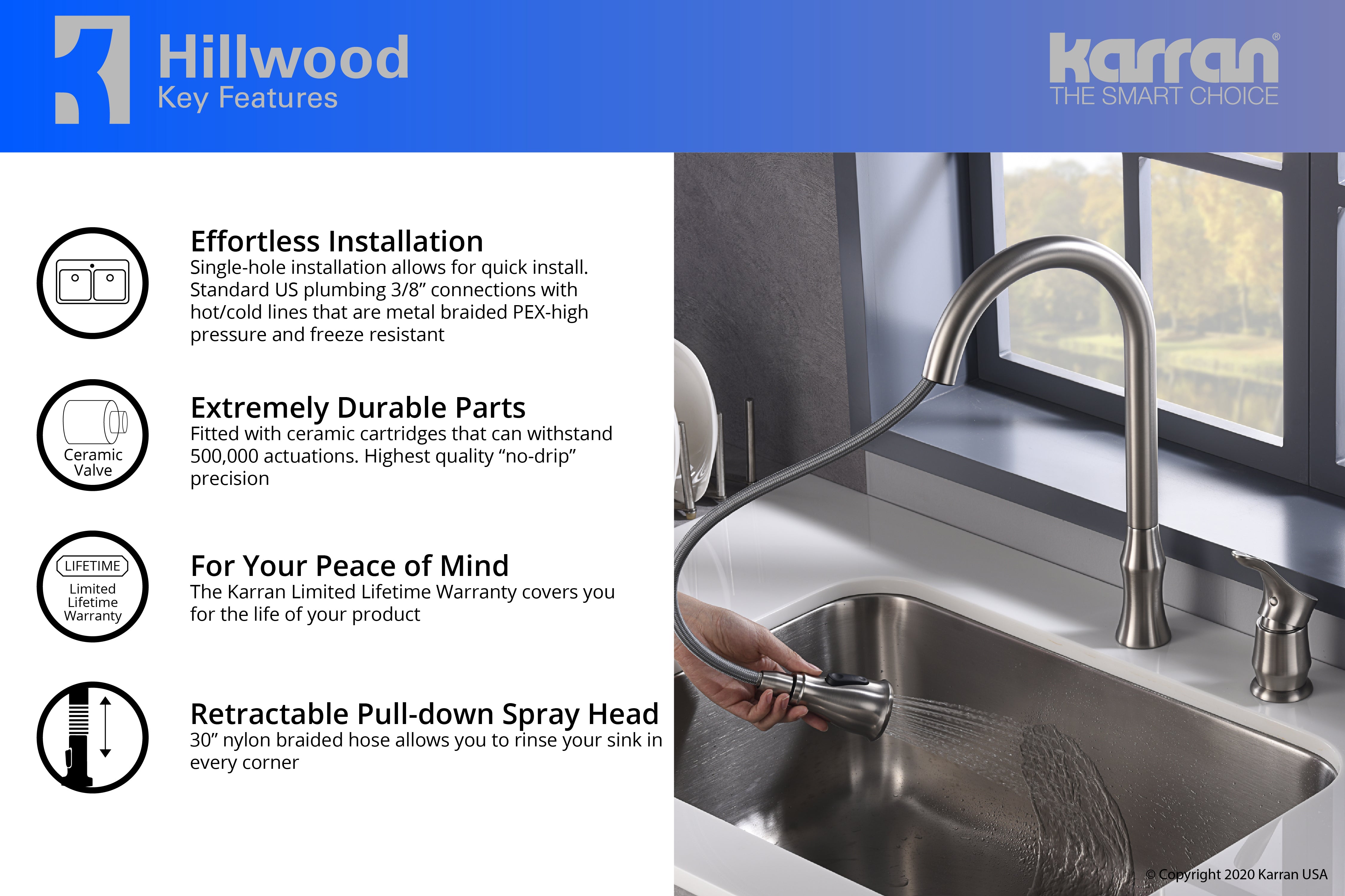 Alternate Image for Karran Hillwood Single Lever Handle Lead-free Brass ADA Kitchen Faucet, Pull Down, Stainless Steel, KKF260SS