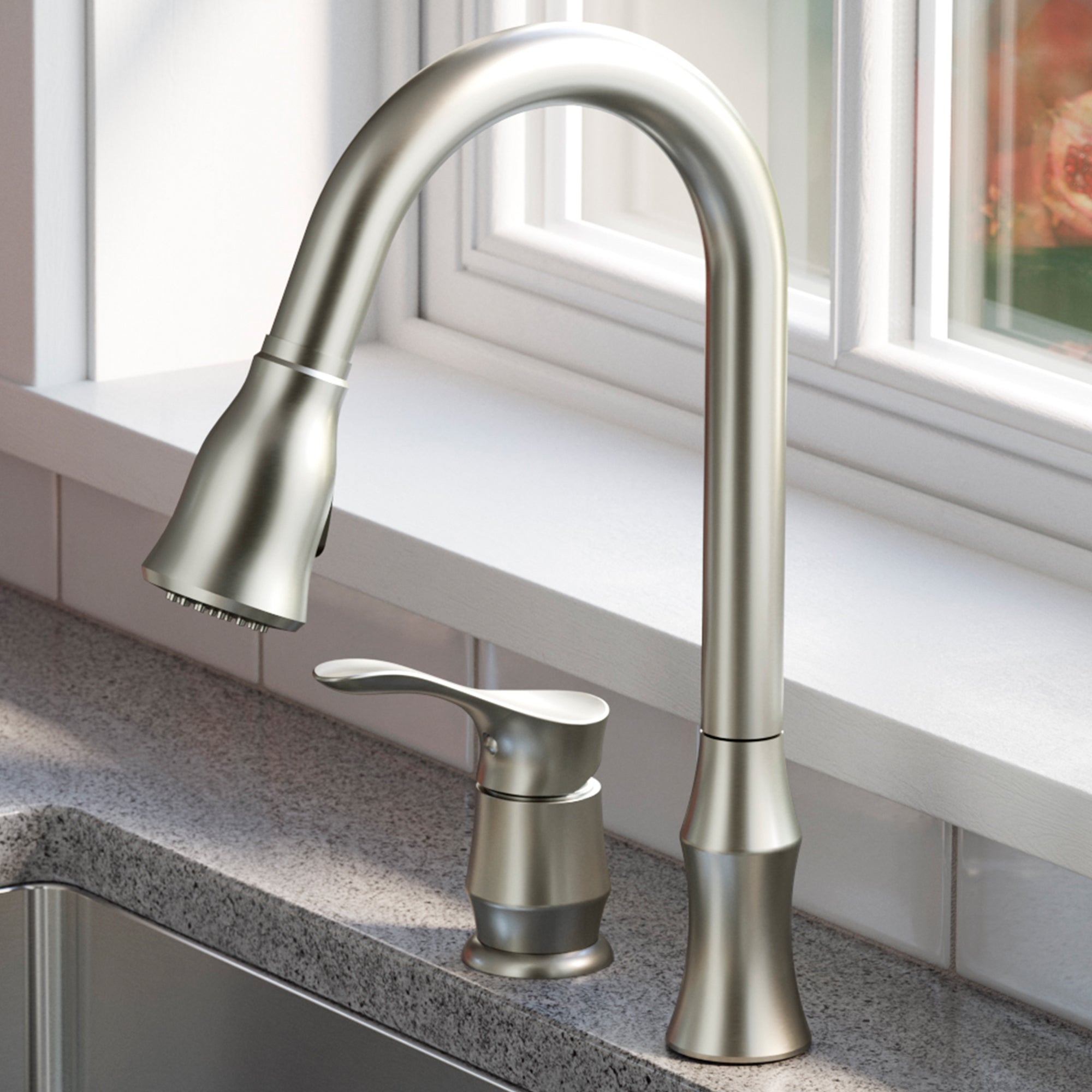 Karran Hillwood 1.8 GPM Single Lever Handle Lead-free Brass ADA Kitchen Faucet, Pull-Down Kitchen, Stainless Steel, KKF260SD25SS