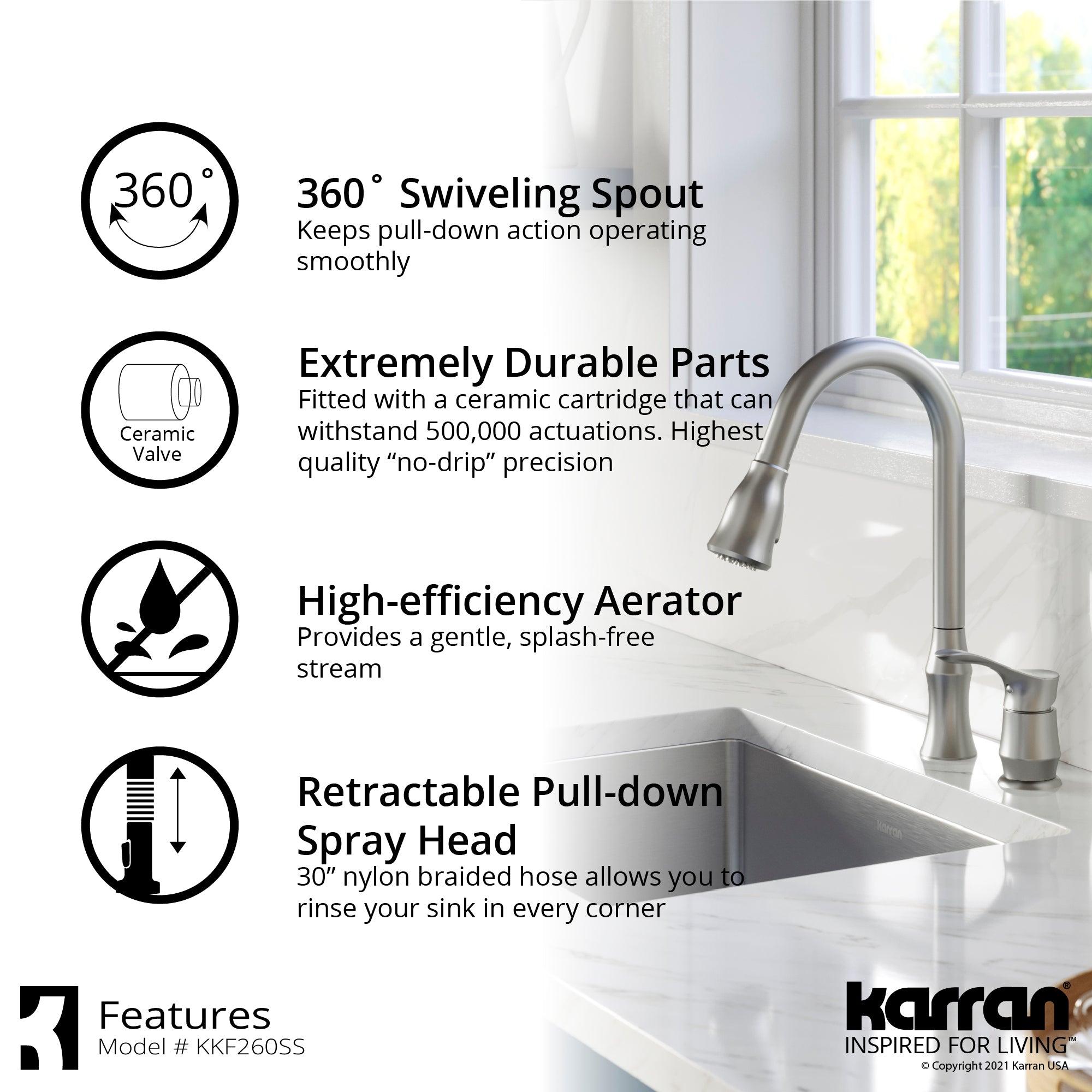 Alternate Image for Karran Hillwood 1.8 GPM Single Lever Handle Lead-free Brass ADA Kitchen Faucet, Pull-Down Kitchen, Stainless Steel, KKF260SD25SS