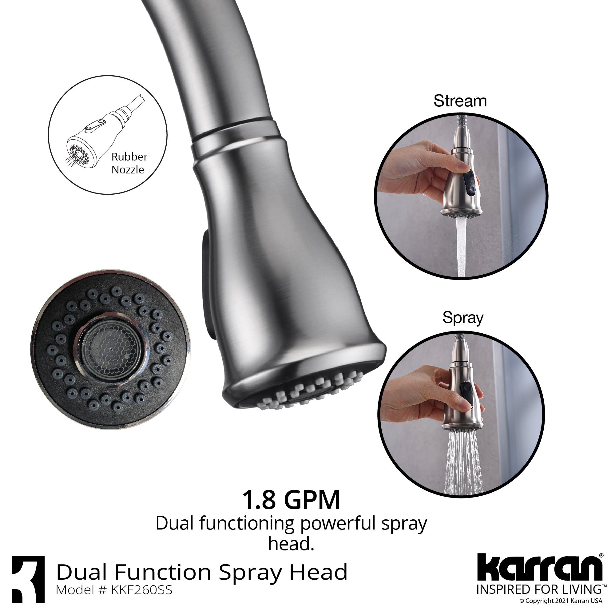 Alternate Image for Karran Hillwood 1.8 GPM Single Lever Handle Lead-free Brass ADA Kitchen Faucet, Pull-Down Kitchen, Stainless Steel, KKF260SD25SS