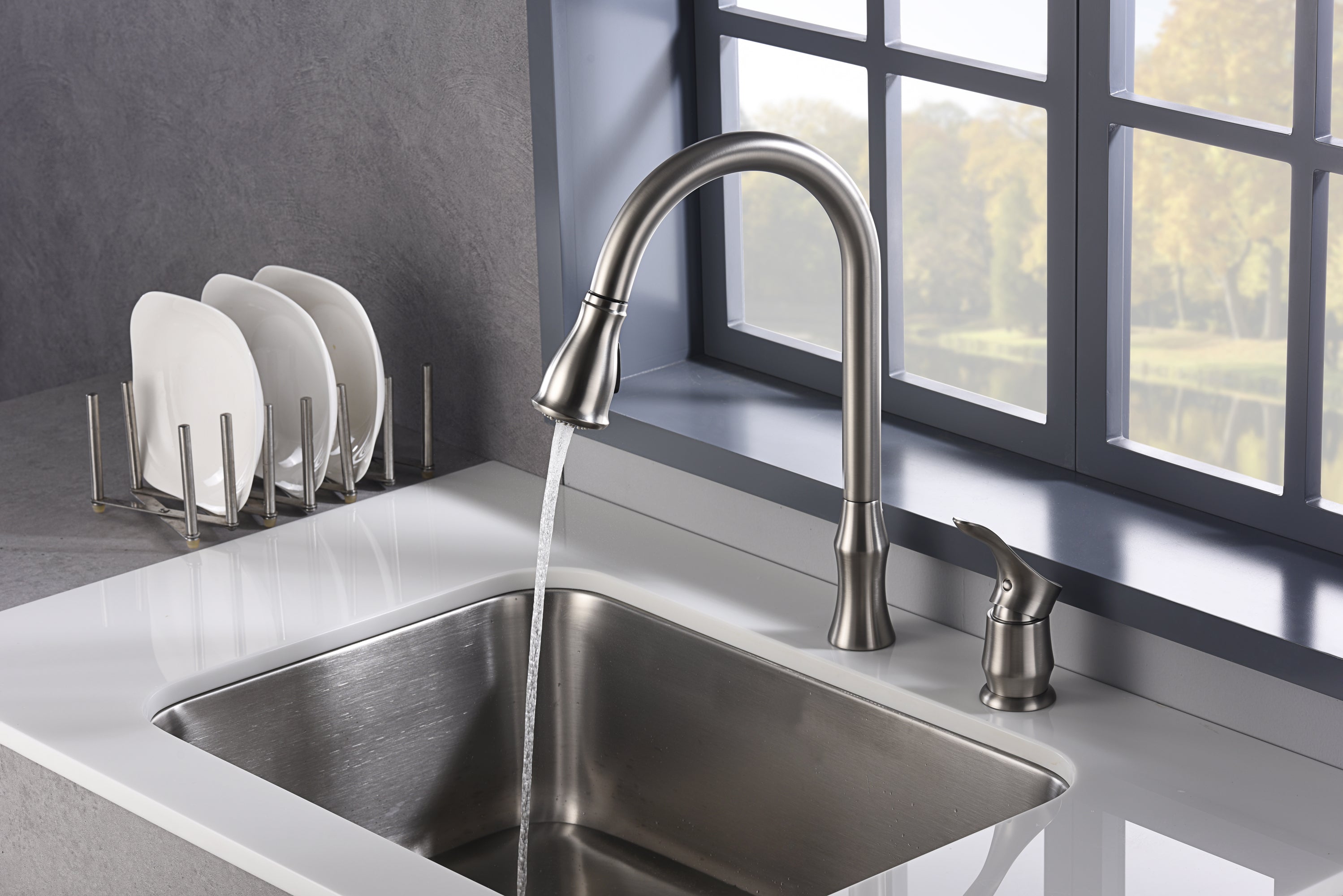 Alternate Image for Karran Hillwood Single Lever Handle Lead-free Brass ADA Kitchen Faucet, Pull Down, Stainless Steel, KKF260SS