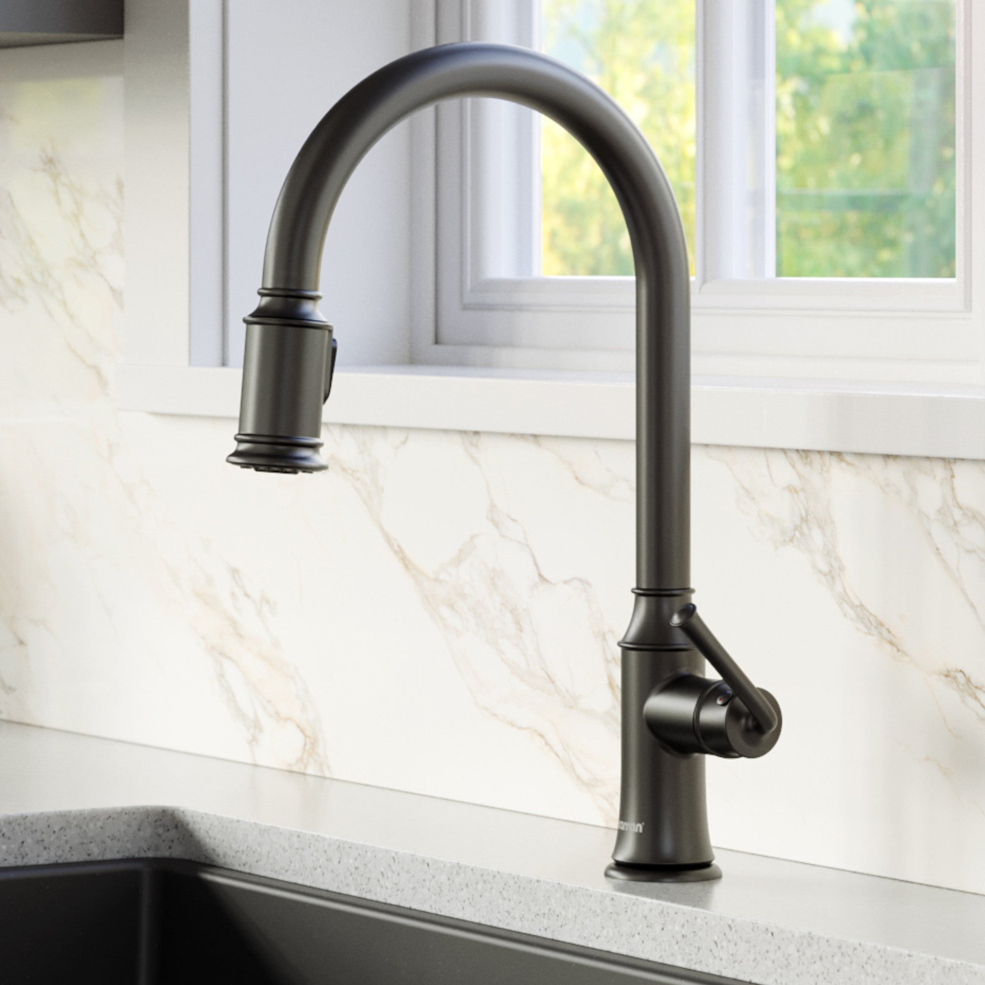 Alternate Image for Karran Auburn 1.8 GPM Single Lever Handle Lead-free Brass ADA Kitchen Faucet, Pull-Down Kitchen, Matte Black, KKF310MB