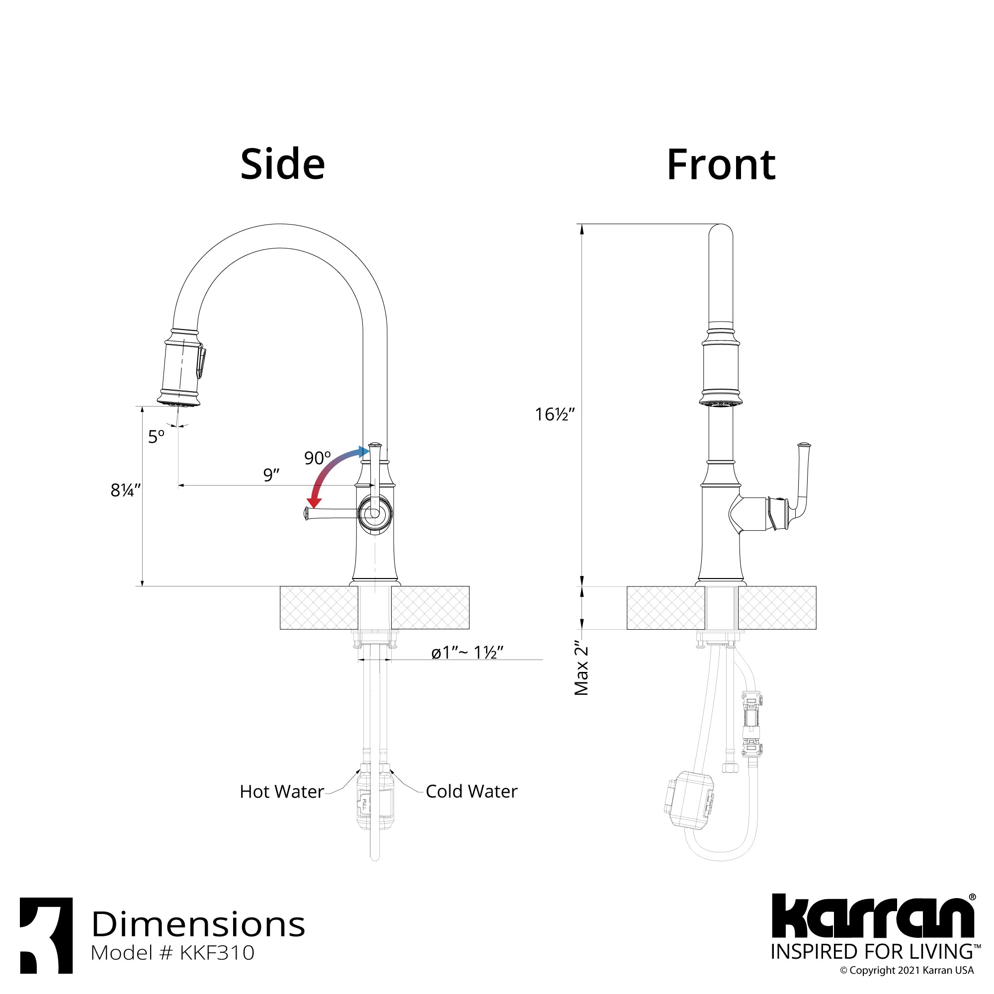 Alternate Image for Karran Auburn 1.8 GPM Single Lever Handle Lead-free Brass ADA Kitchen Faucet, Pull-Down Kitchen, Matte Black, KKF310MB