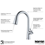 Karran Kentland 1.8 GPM Single Lever Handle Lead-free Brass ADA Kitchen Faucet, Pull-Down Kitchen, Stainless Steel, KKF320SS