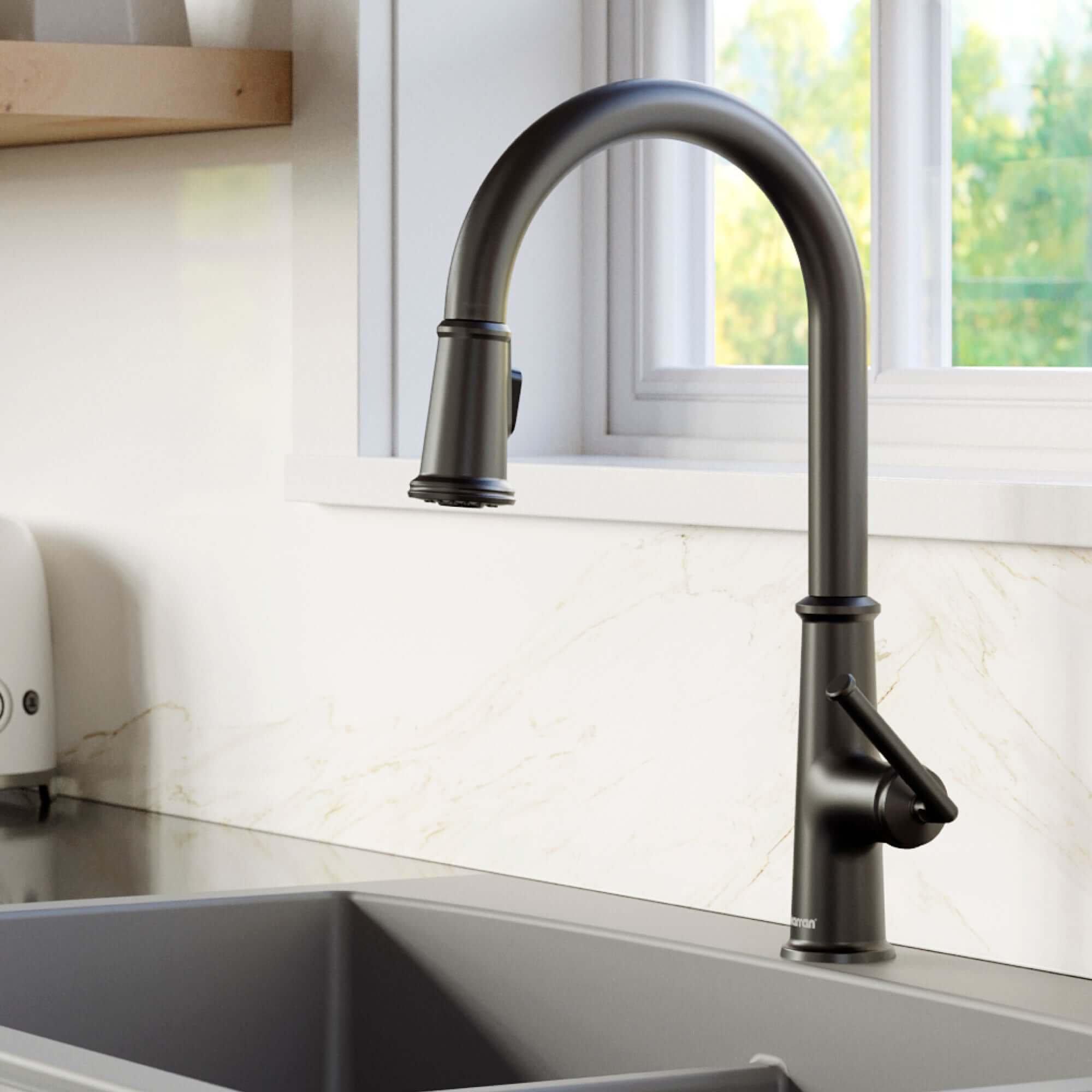 Alternate Image for Karran Elwood 1.8 GPM Single Lever Handle Lead-free Brass ADA Kitchen Faucet, Pull-Down Kitchen, Matte Black, KKF330MB
