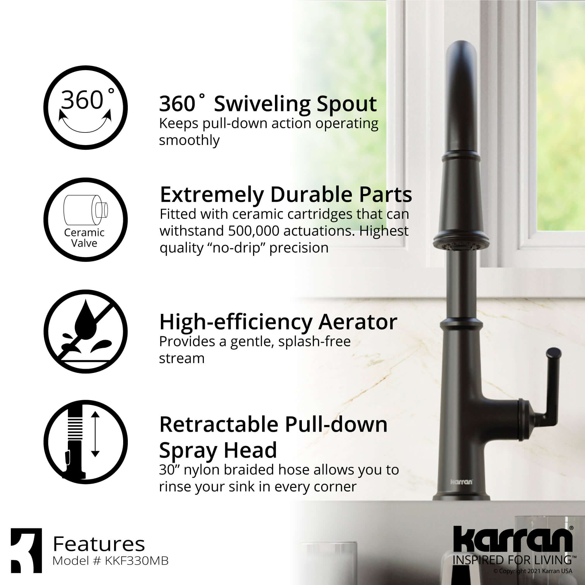 Alternate Image for Karran Elwood 1.8 GPM Single Lever Handle Lead-free Brass ADA Kitchen Faucet, Pull-Down Kitchen, Matte Black, KKF330MB