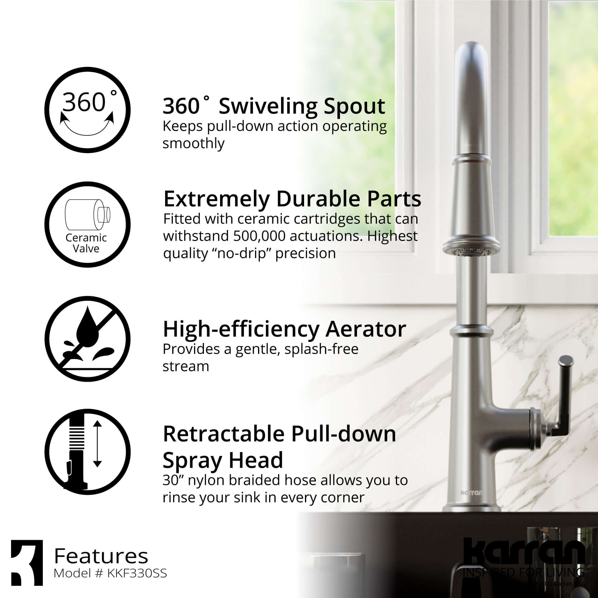 Alternate Image for Karran Elwood 1.8 GPM Single Lever Handle Lead-free Brass ADA Kitchen Faucet, Pull-Down Kitchen, Stainless Steel, KKF330SS