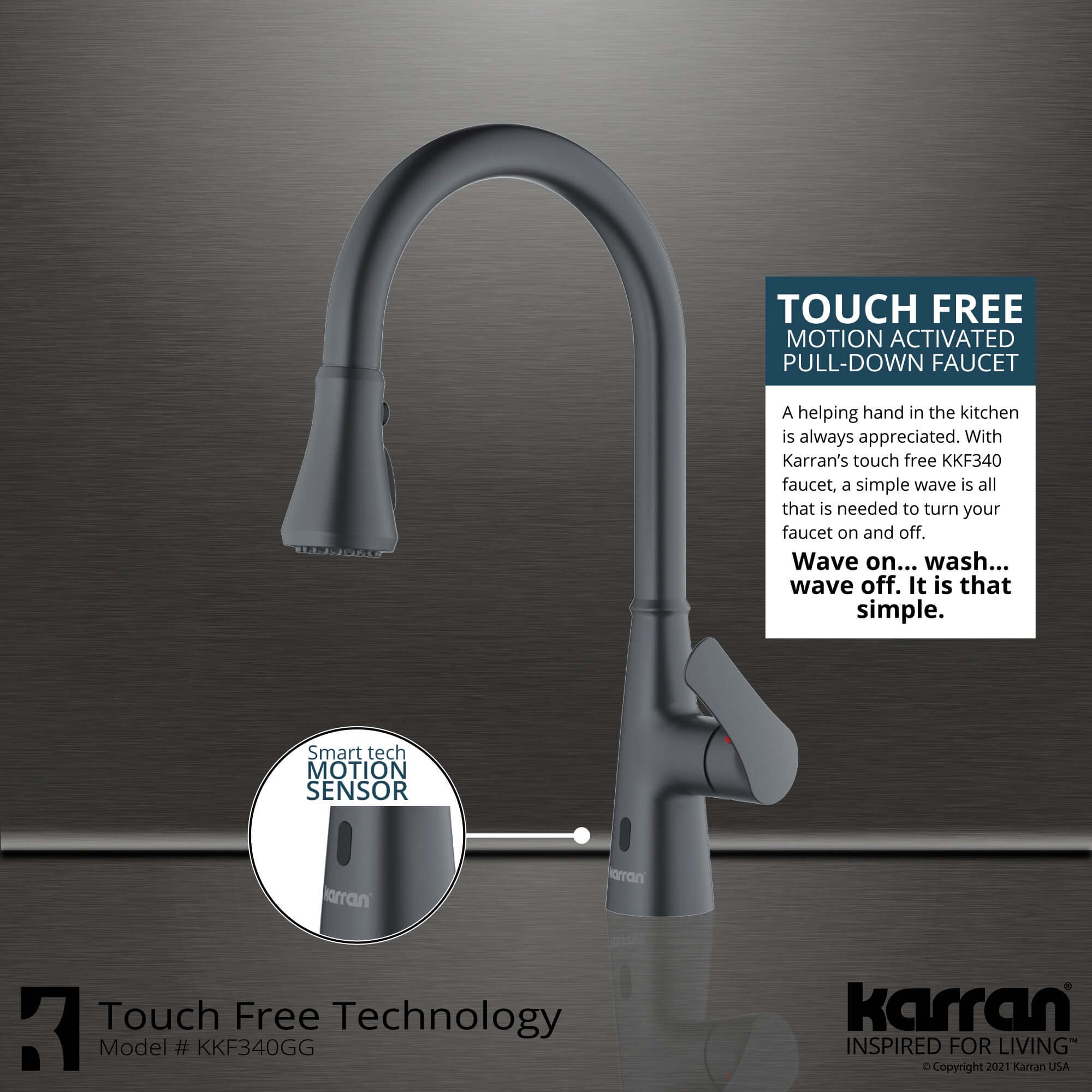 Alternate Image for Karran Kadoma 1.8 GPM Single Lever Handle Touchless ADA Kitchen Faucet, Pull-Down Kitchen, Gunmetal Grey, KKF340GG