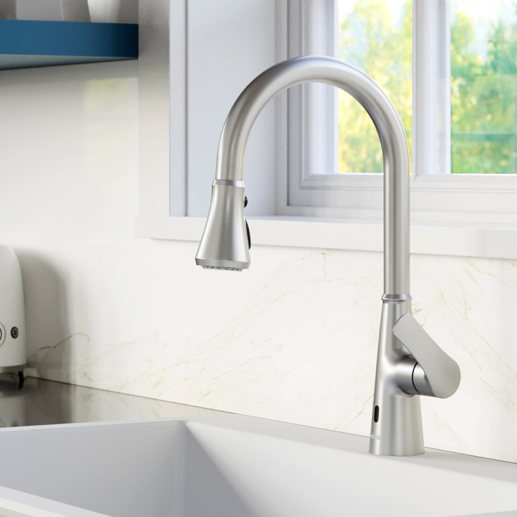 Karran Kadoma 1.8 GPM Single Lever Handle Touchless ADA Kitchen Faucet, Pull-Down Kitchen, Stainless Steel, KKF340SS