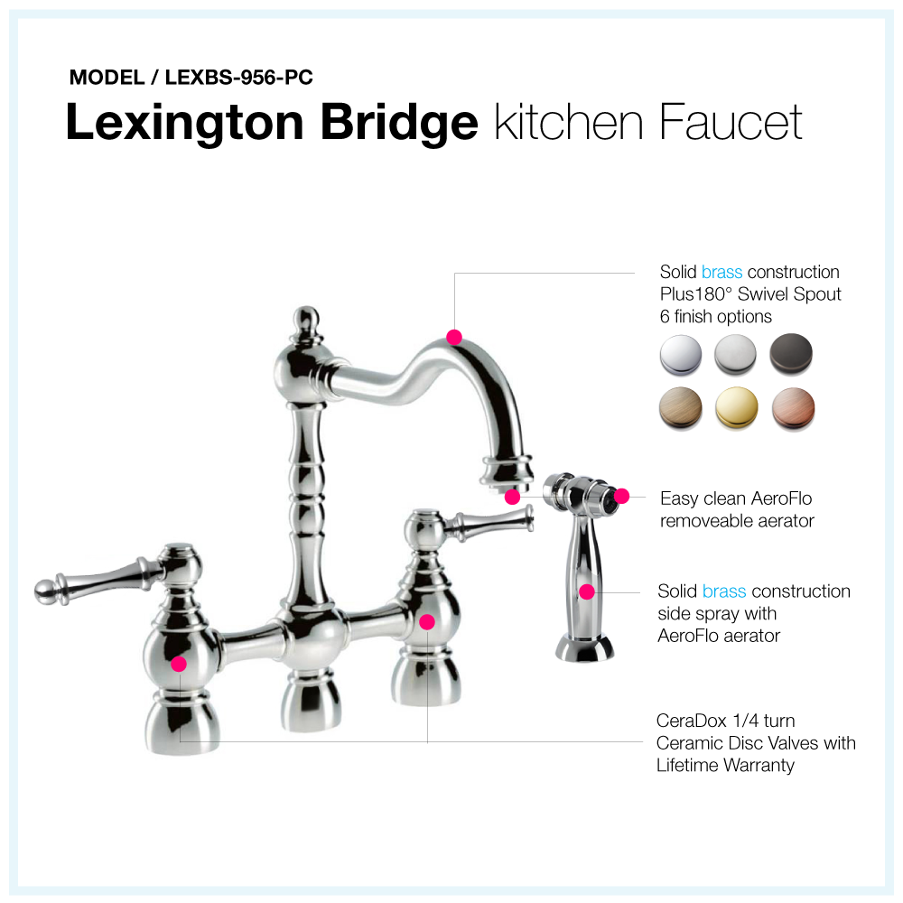 Alternate Image for Houzer Lexington Bridge Kitchen Faucet with Sidespray Polished Chrome, LEXBS-956-PC