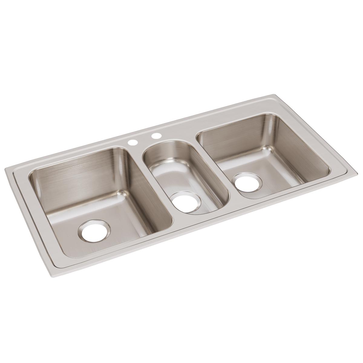 Alternate Image for Elkay Lustertone Classic 43" Stainless Steel Kitchen Sink, 40/20/40 Triple Bowl, 18 Gauge, Lustrous Satin, 2 Faucet Hole, LGR43222