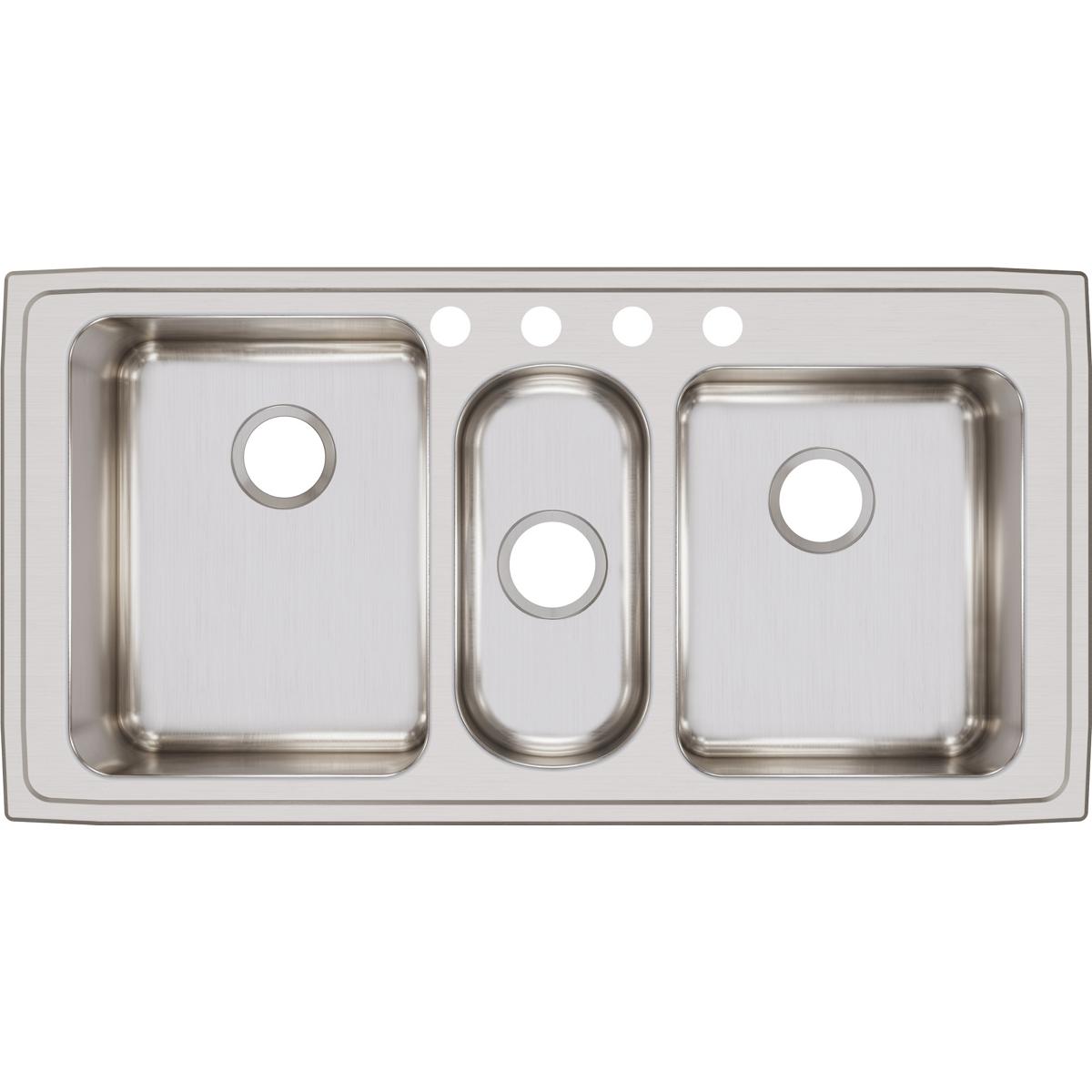 Alternate Image for Elkay Lustertone Classic 43" Stainless Steel Kitchen Sink, 40/20/40 Triple Bowl, 18 Gauge, Lustrous Satin, 4 Faucet Hole, LGR43224