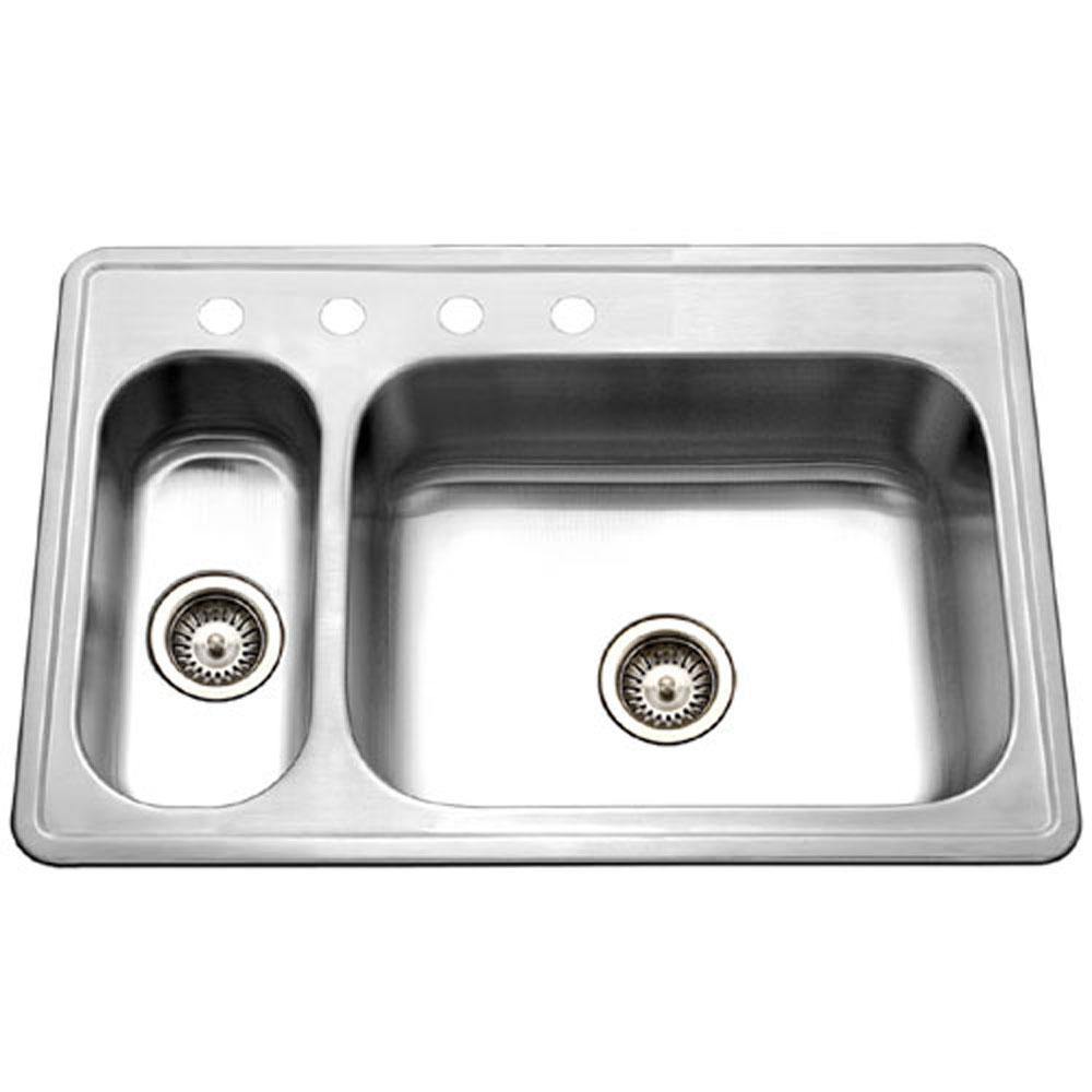 Houzer 33" Stainless Steel Topmount 80/20 Double Bowl Kitchen Sink, 20 Gauge, LHD-3322-1