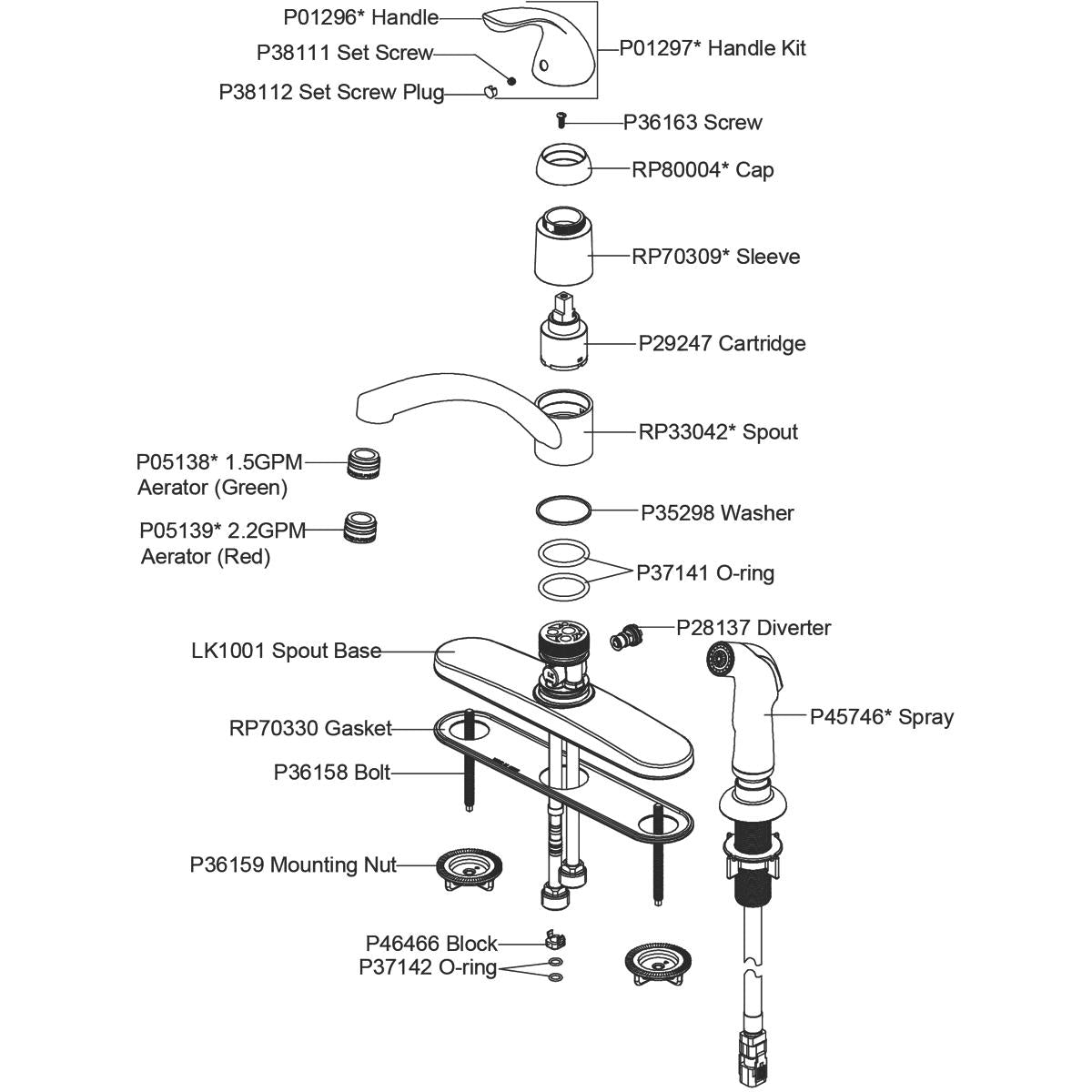 Alternate Image for Elkay LK1001CR Everyday Four Hole Deck Mount Kitchen Faucet with Lever Handle and Side Spray and Escutcheon Chrome