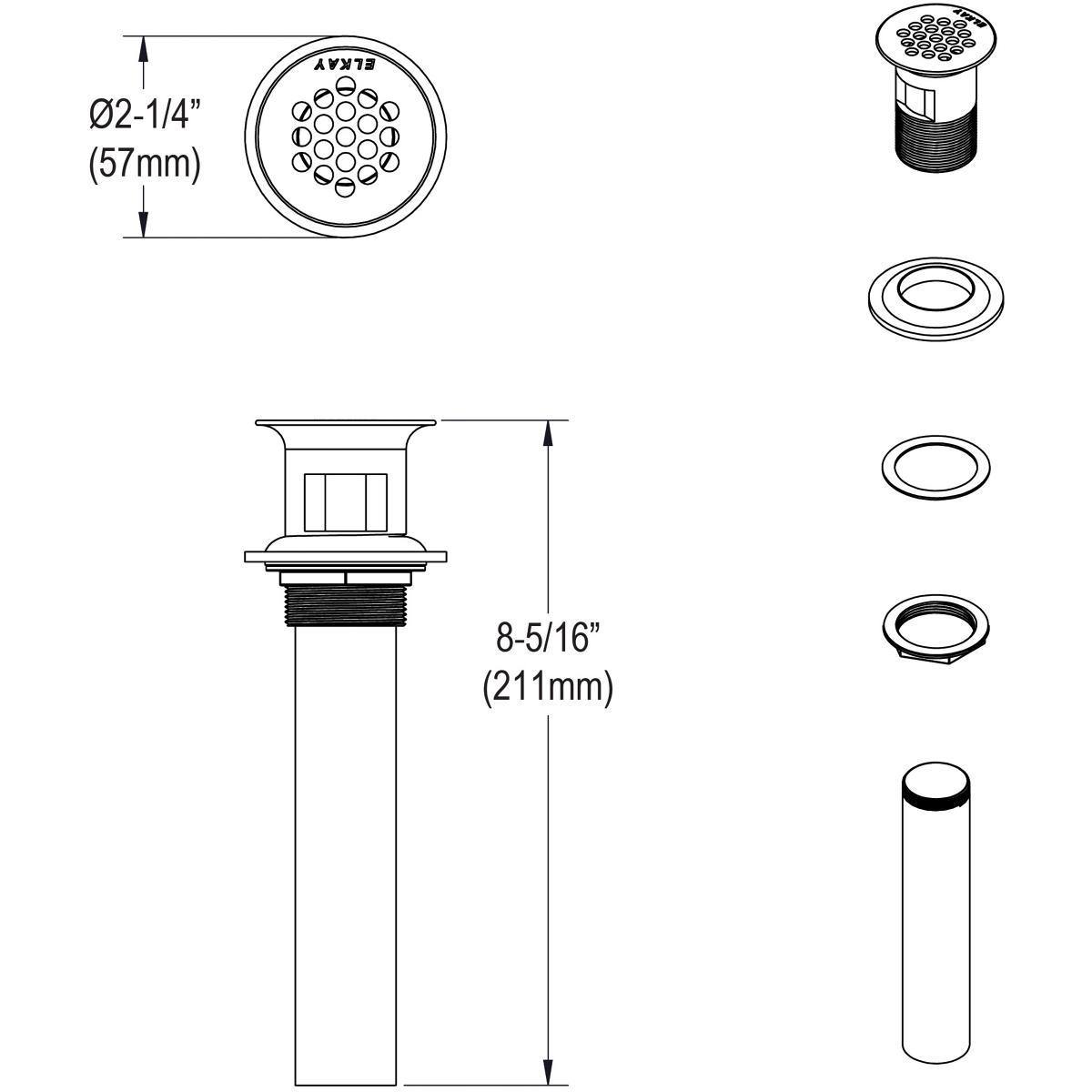 Elkay LK174 1-1/2" Drain Fitting Chrome Plated Brass with Perforated Grid and Tailpiece - The Sink Boutique