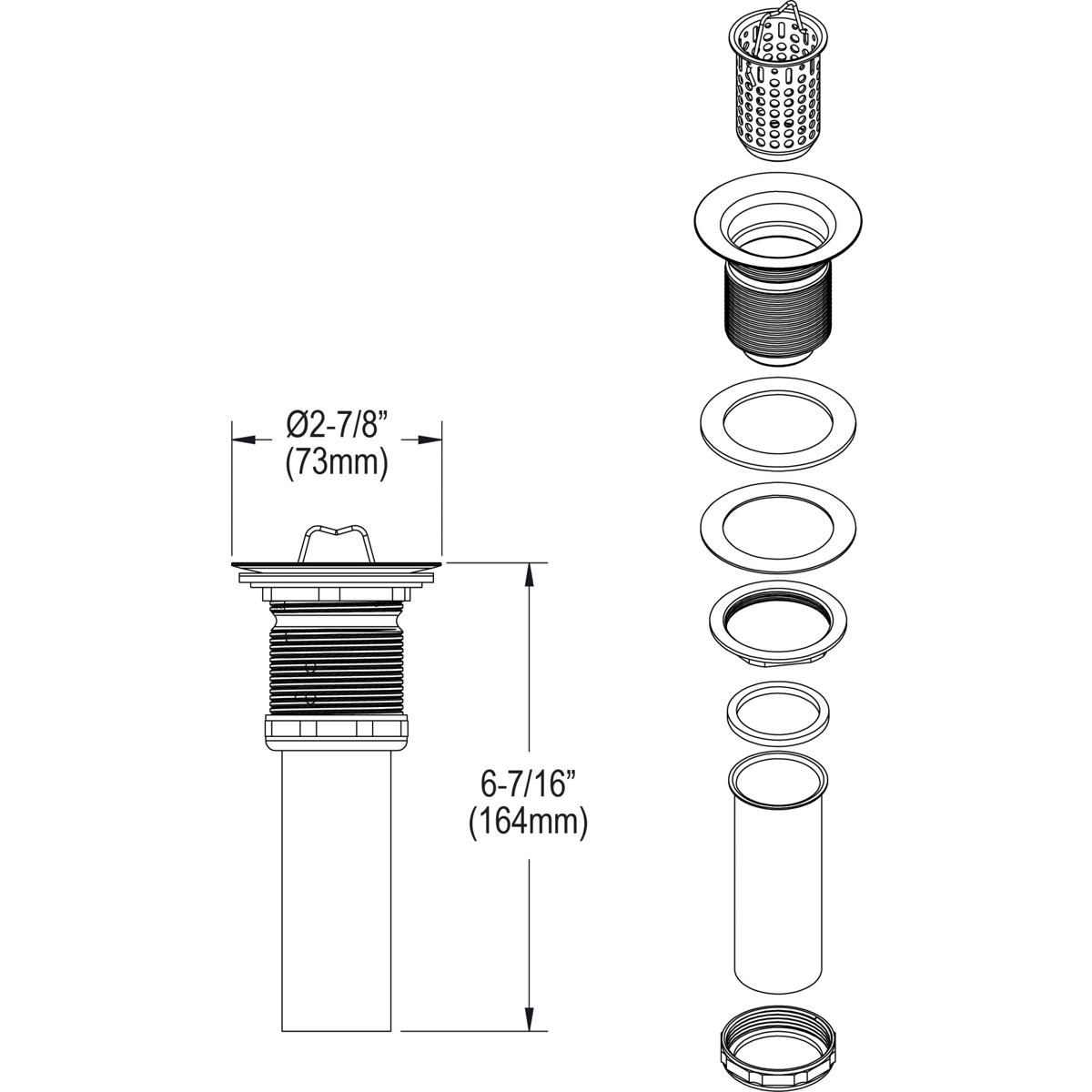 Elkay LK36 Drain Fitting 2" Nickel Plated Brass Body with Deep Stainless Steel Strainer Basket - The Sink Boutique