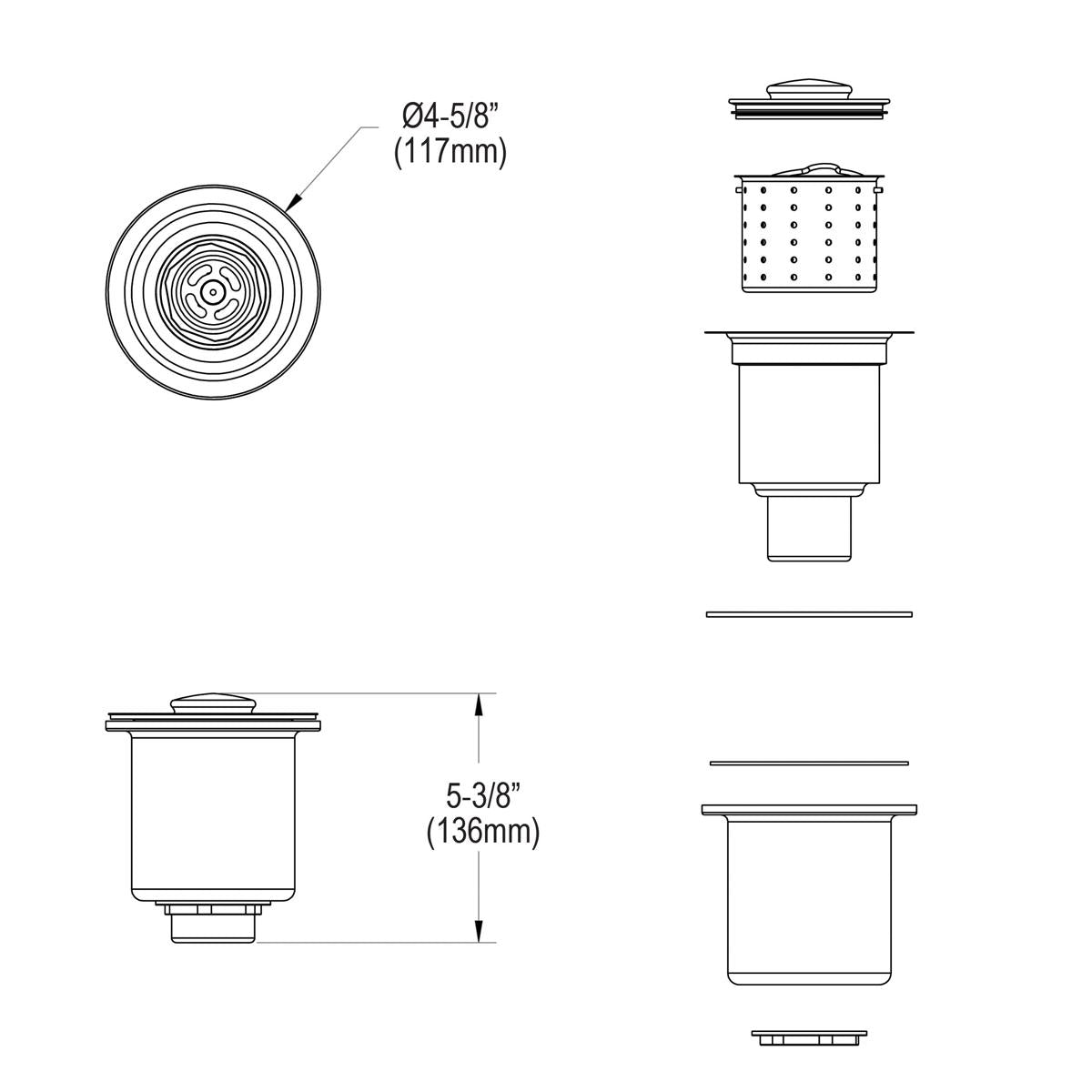 Elkay LKDD 3-1/2" Drain Fitting, Deep Strainer Basket and Brass tailpiece - The Sink Boutique