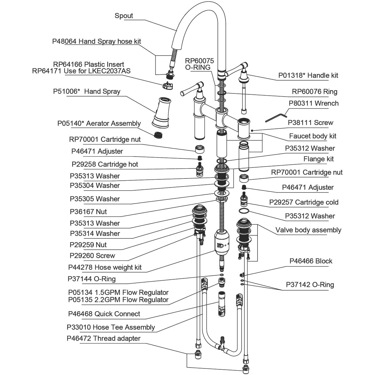Alternate Image for Elkay LKEC2037CR Explore Three Hole Bridge Faucet with Pull-down Spray and Lever Handles Chrome
