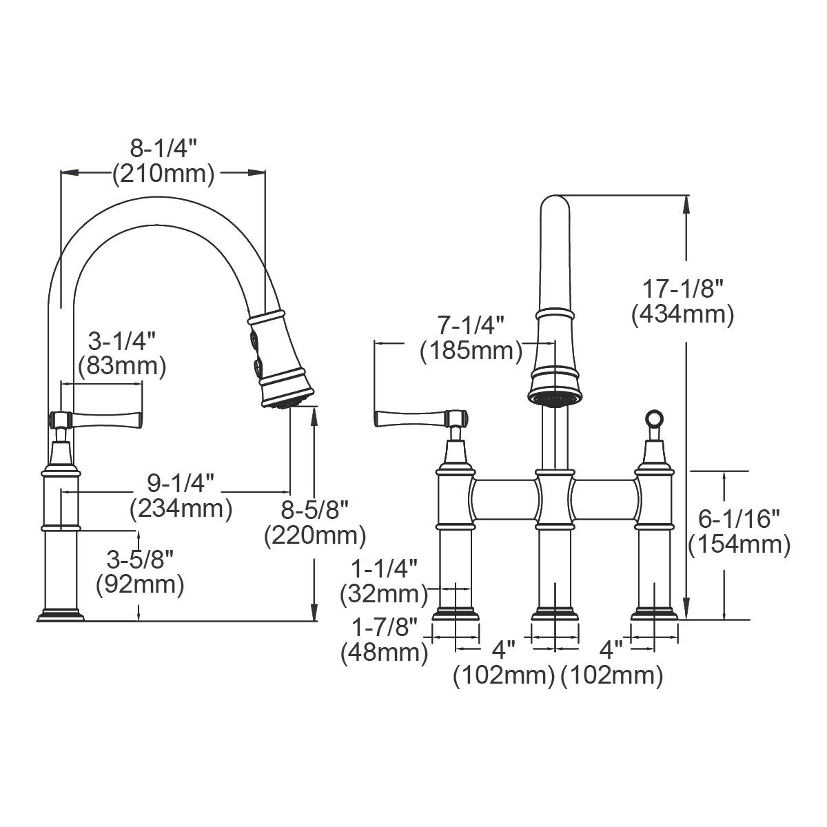Alternate Image for Elkay LKEC2037CR Explore Three Hole Bridge Faucet with Pull-down Spray and Lever Handles Chrome