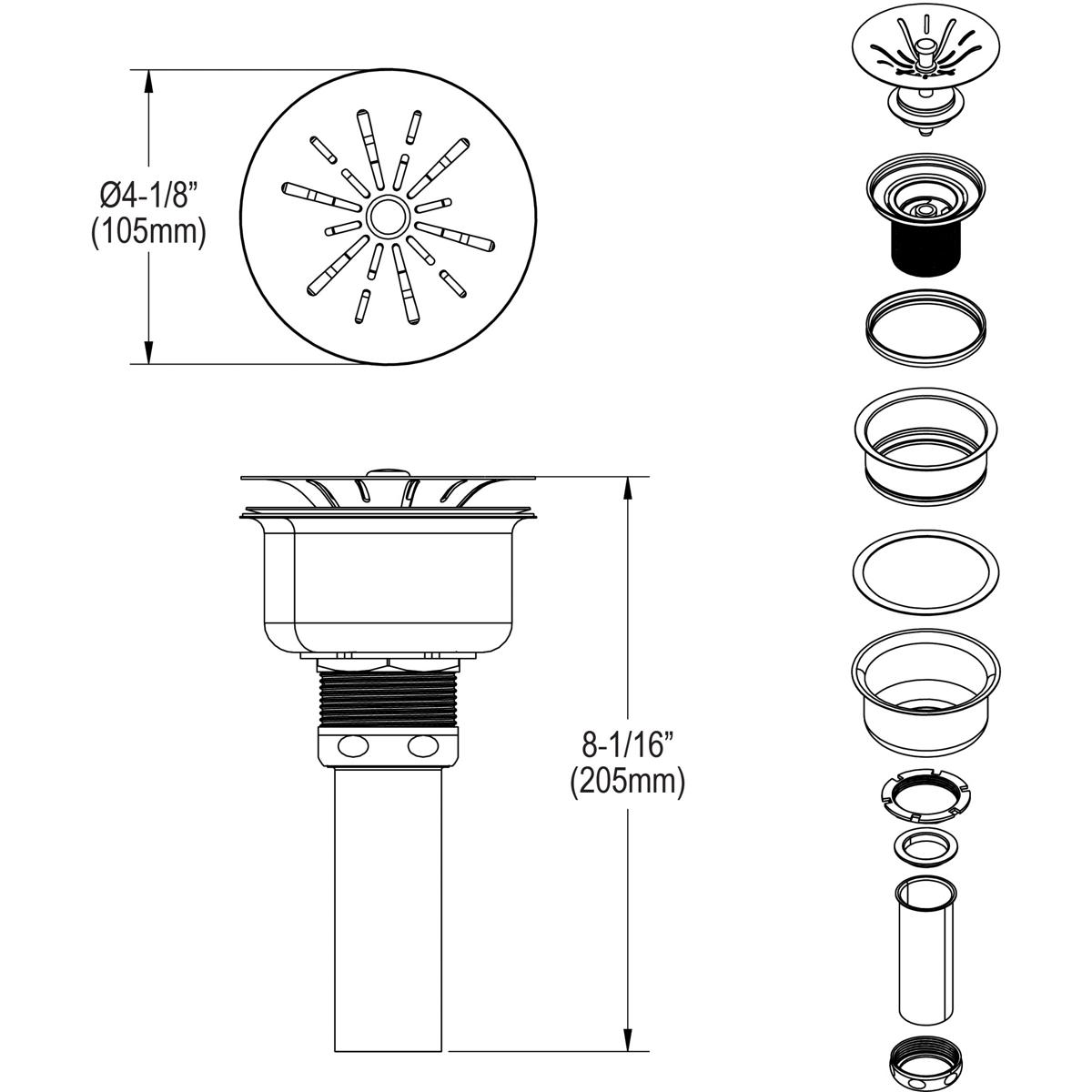 Elkay LKPDQ1LS Perfect Drain Fitting Type 304 Stainless Steel Body, and Strainer Lustrous Steel - The Sink Boutique