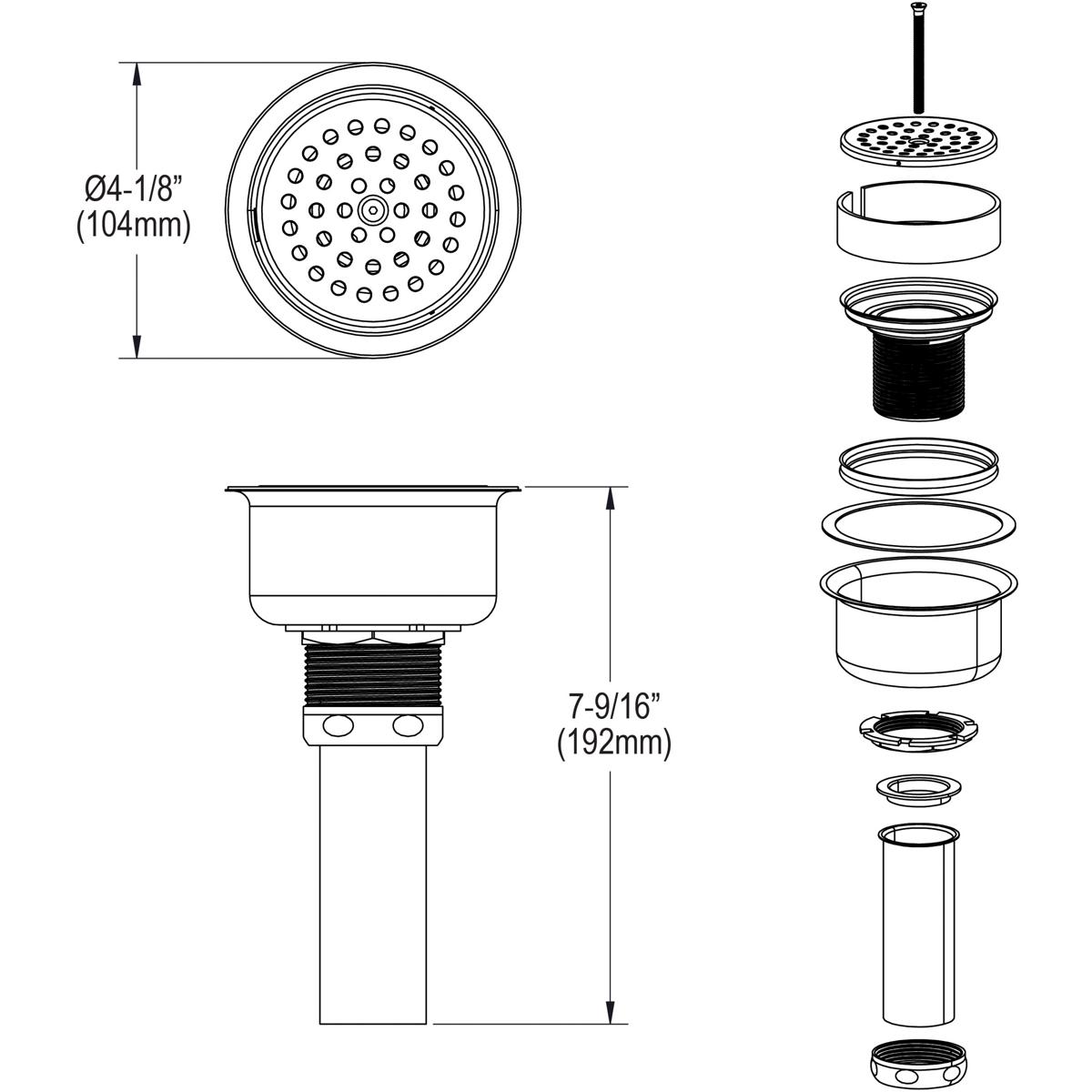 Alternate Image for Elkay LKPDVR18B Perfect Drain Chrome Plated Brass Body, Vandal-resistant Strainer and LKADOS Tailpiece