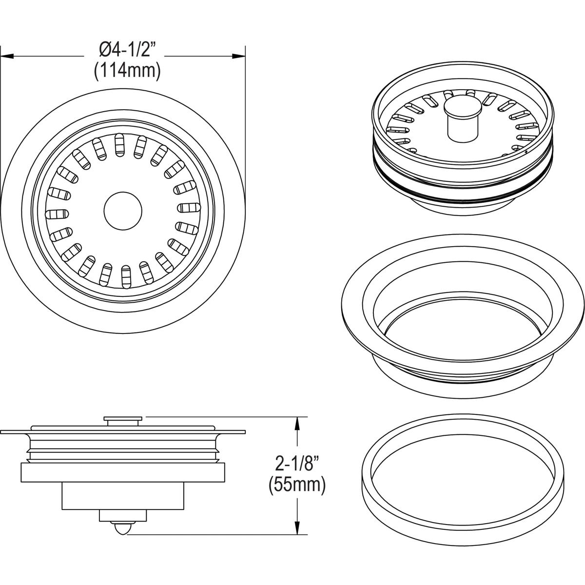 Alternate Image for Elkay LKQD35SM Polymer 3-1/2" Disposer Flange with Removable Basket Strainer and Rubber Stopper Silvermist