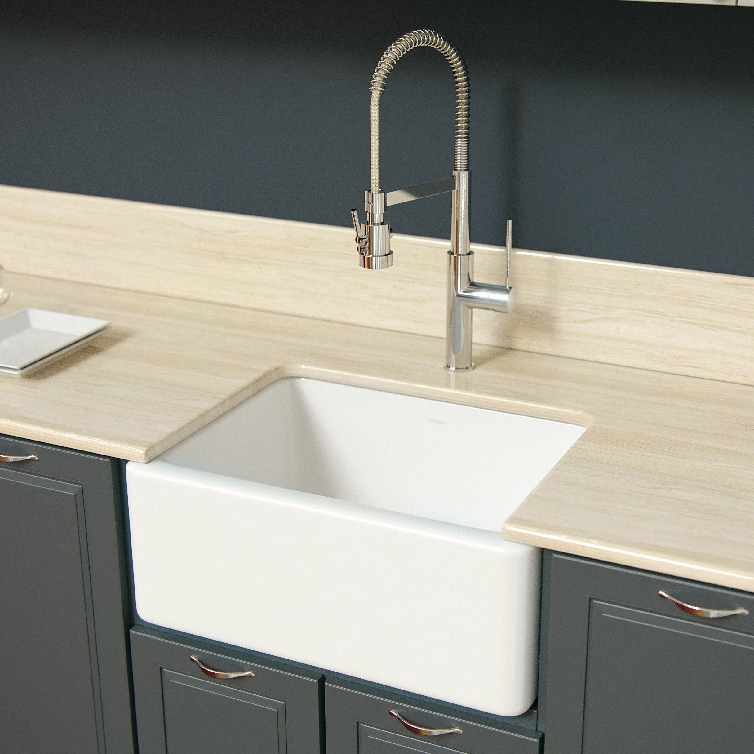 Alternate Image for Latoscana 24" Fireclay Single Bowl Farmhouse Apron Sink LNR2418W