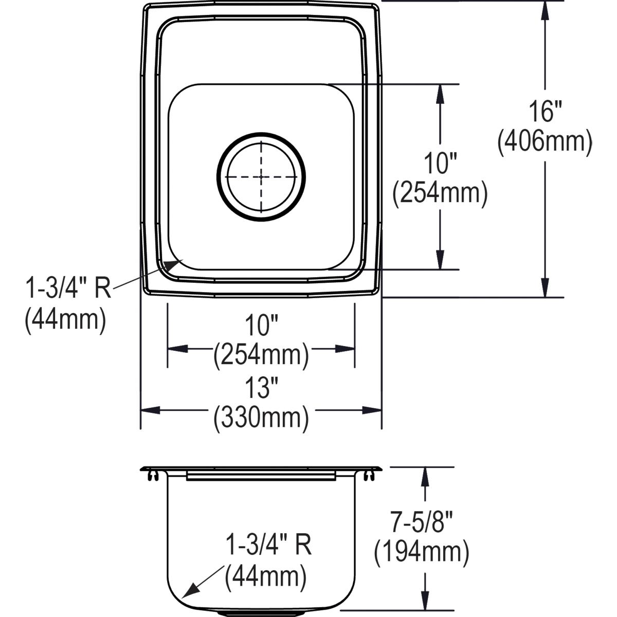 Alternate Image for Elkay Lustertone Classic 13" Stainless Steel Kitchen Sink, 18 Gauge, Lustrous Satin, 1 Faucet Hole, LR13161