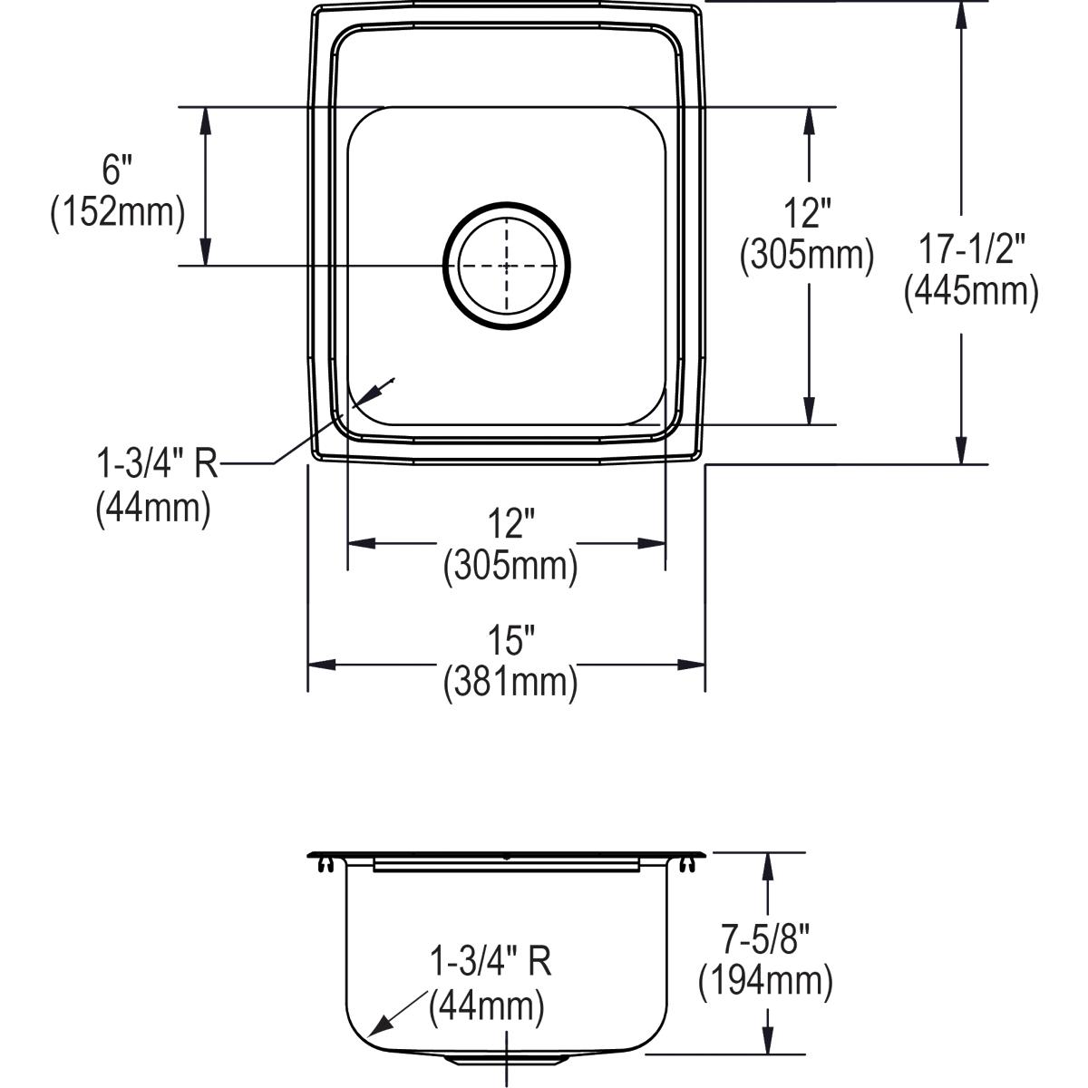Alternate Image for Elkay Lustertone Classic 15" Stainless Steel Bar Sink, Lustrous Satin, 1 Faucet Hole, LR15171