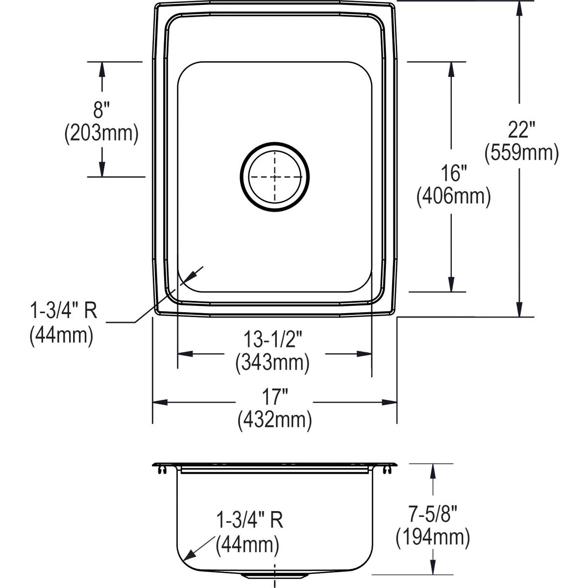 Alternate Image for Elkay Lustertone Classic 17" Stainless Steel Kitchen Sink, 18 Gauge, Lustrous Satin, 1 Faucet Hole, LR17221