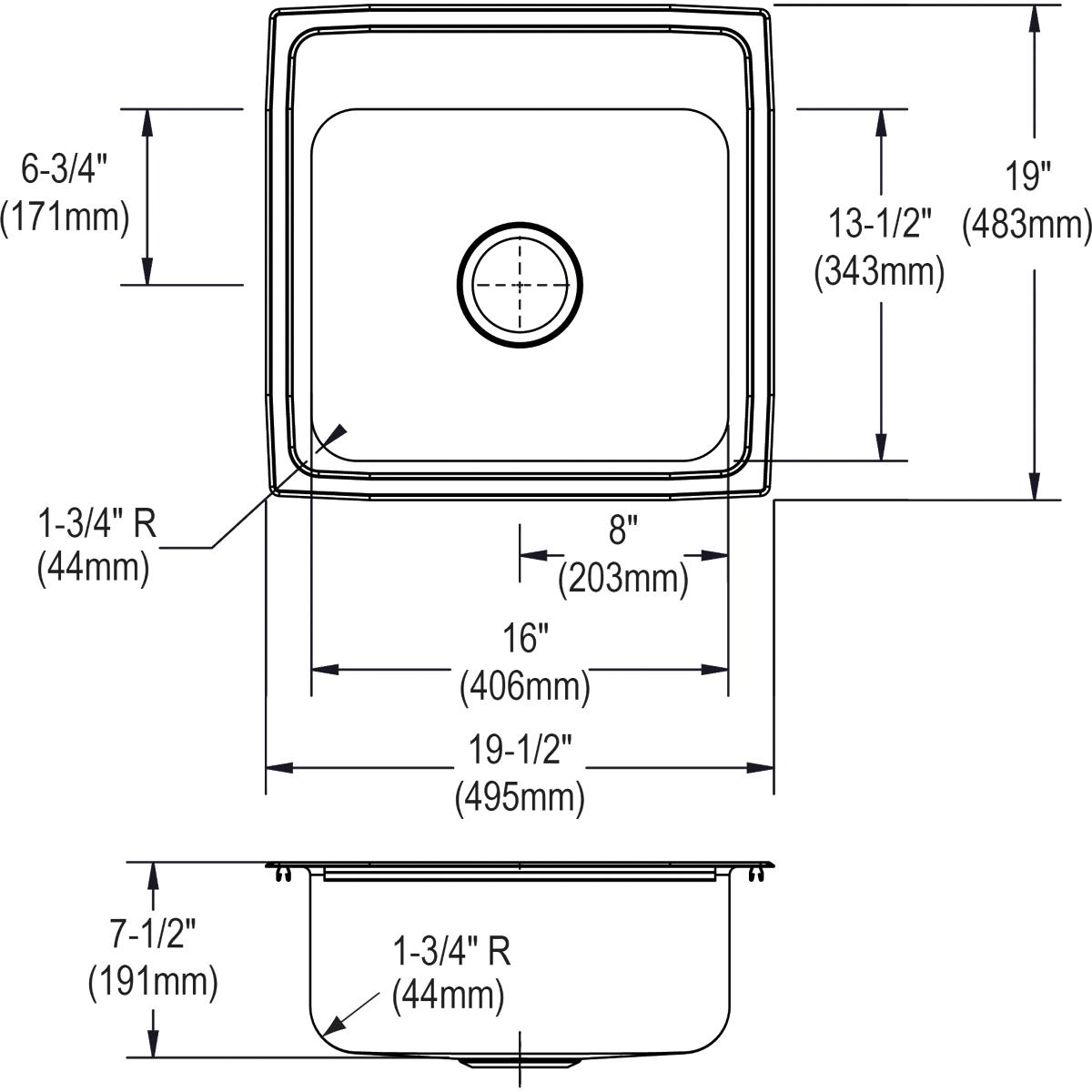 Alternate Image for Elkay Lustertone Classic 20" Stainless Steel Kitchen Sink, 18 Gauge, Lustrous Satin, 1 Faucet Hole, LR19191