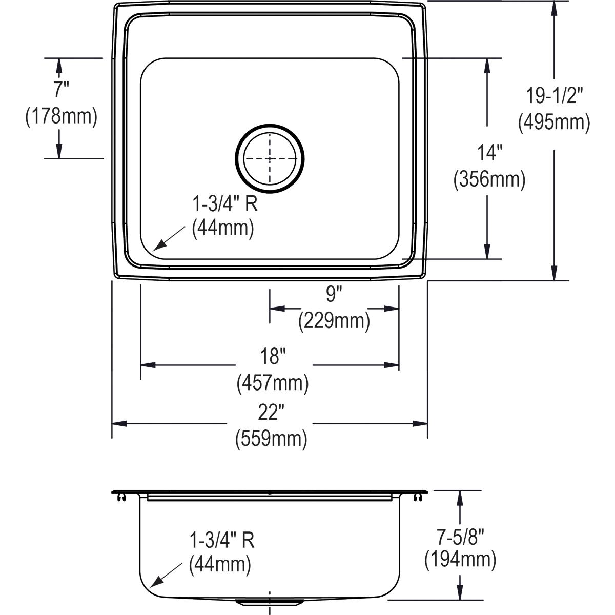 Alternate Image for Elkay Lustertone Classic 22" Stainless Steel Kitchen Sink, 18 Gauge, Lustrous Satin, 4 Faucet Hole, LR22194