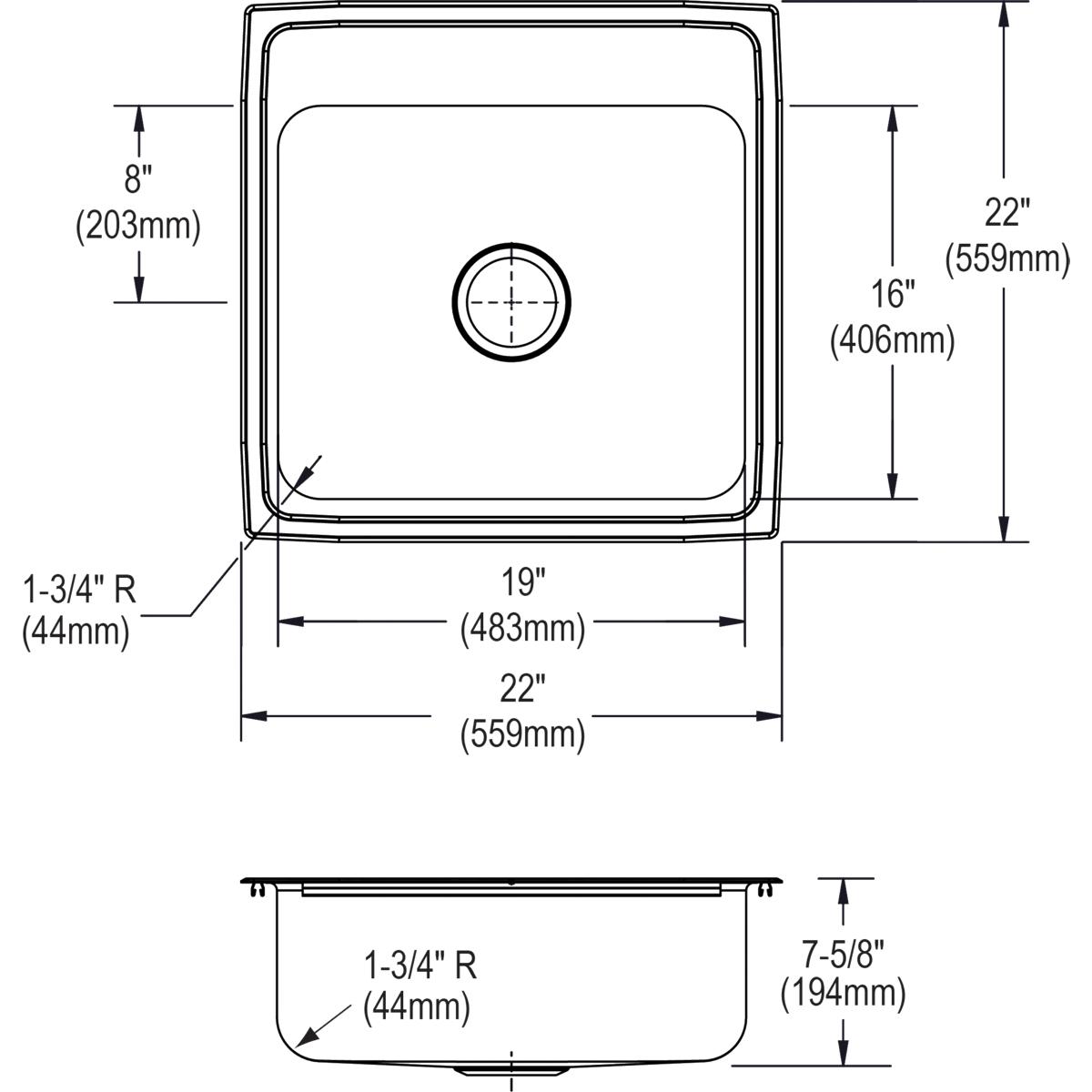 Alternate Image for Elkay Lustertone Classic 22" Stainless Steel Kitchen Sink, 18 Gauge, Lustrous Satin, 3 Faucet Hole, LR22223