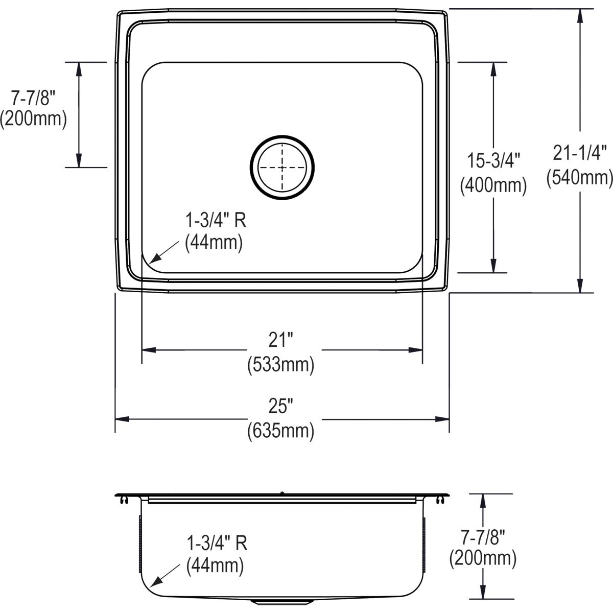 Alternate Image for Elkay Lustertone Classic 25" Stainless Steel Kitchen Sink, 18 Gauge, Lustrous Satin, 3 Faucet Hole, LR25213