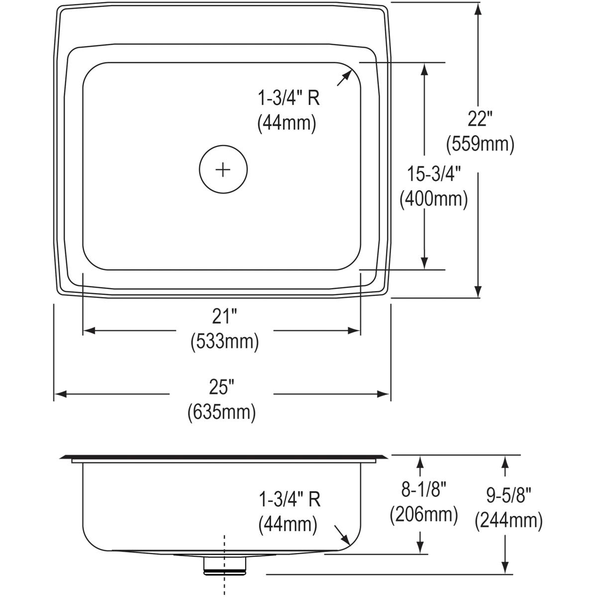 Alternate Image for Elkay Lustertone Classic 25" Stainless Steel Kitchen Sink, 18 Gauge, Lustrous Satin, 1 Faucet Hole, LR2522PD1