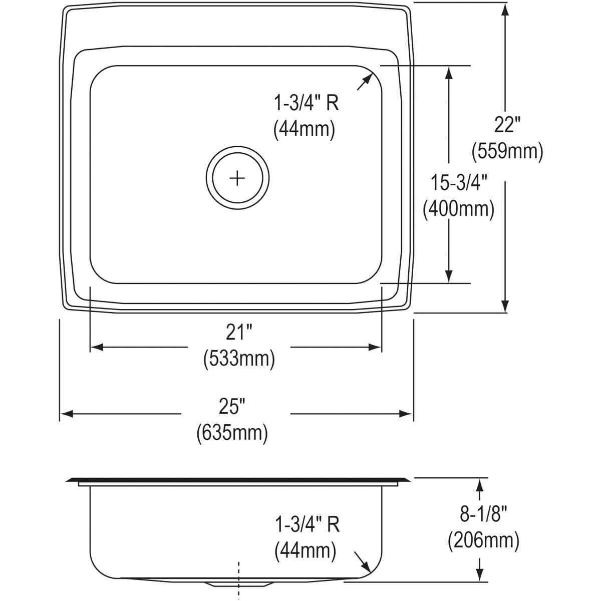 Alternate Image for Elkay Lustertone Classic 25" Stainless Steel Kitchen Sink, 18 Gauge, Lustrous Satin, 4 Faucet Hole, LR25224