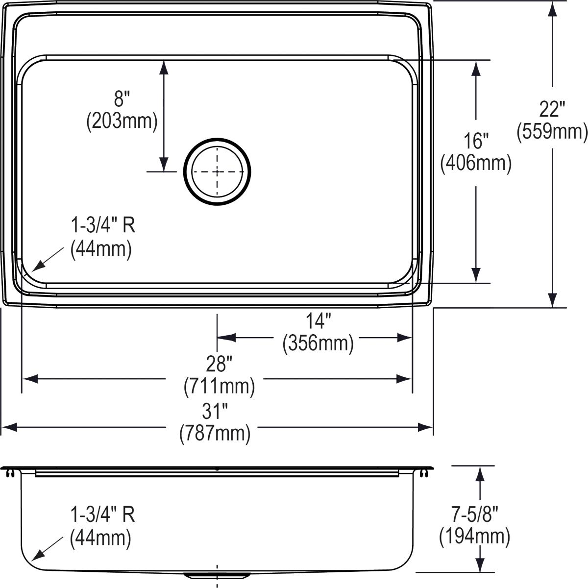 Alternate Image for Elkay Lustertone Classic 31" Stainless Steel Kitchen Sink, 18 Gauge, Lustrous Satin, 3 Faucet Hole, LR31223