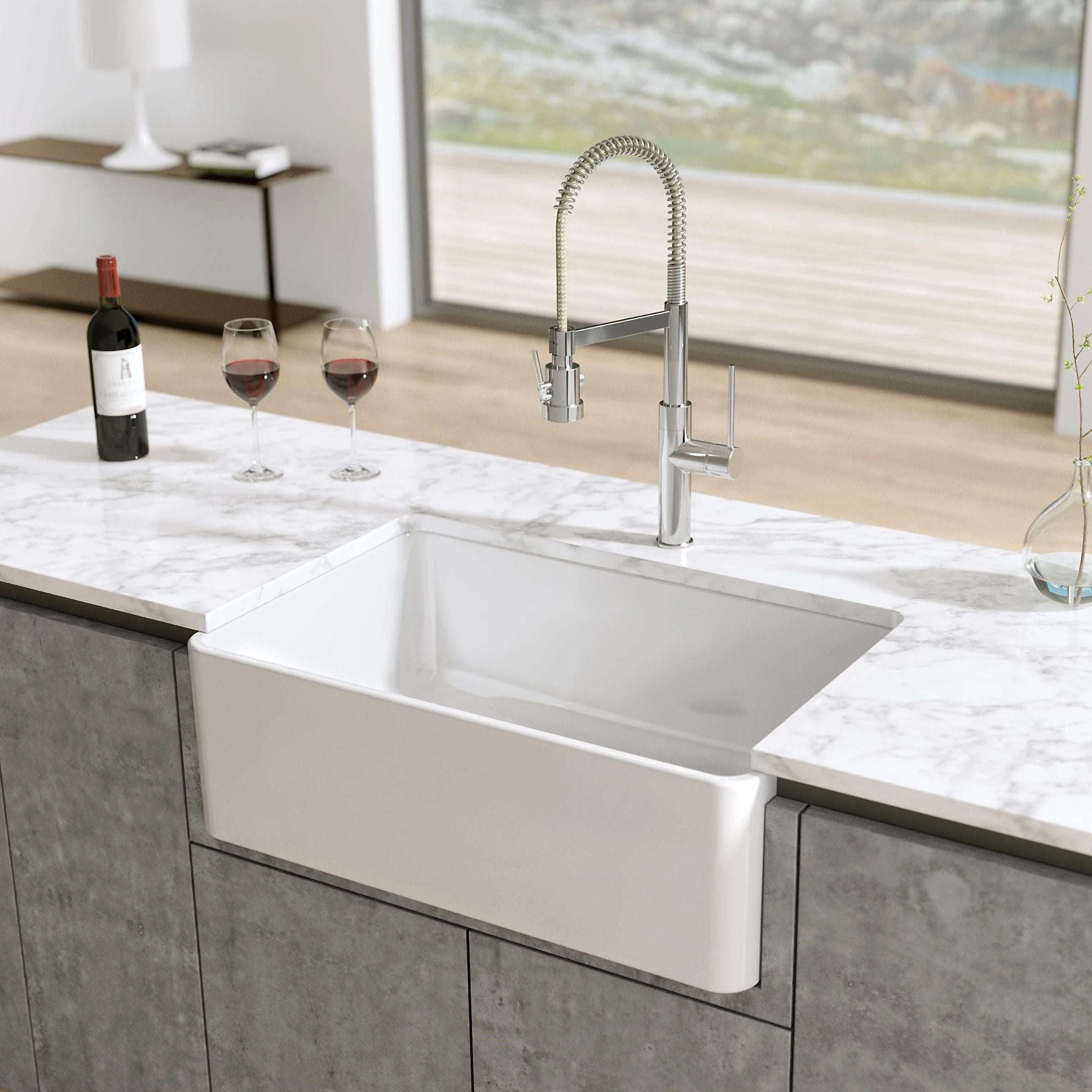 Alternate Image for Latoscana 30" Fireclay Single Bowl Reversible Farmhouse Apron Sink, White, LTW3019W