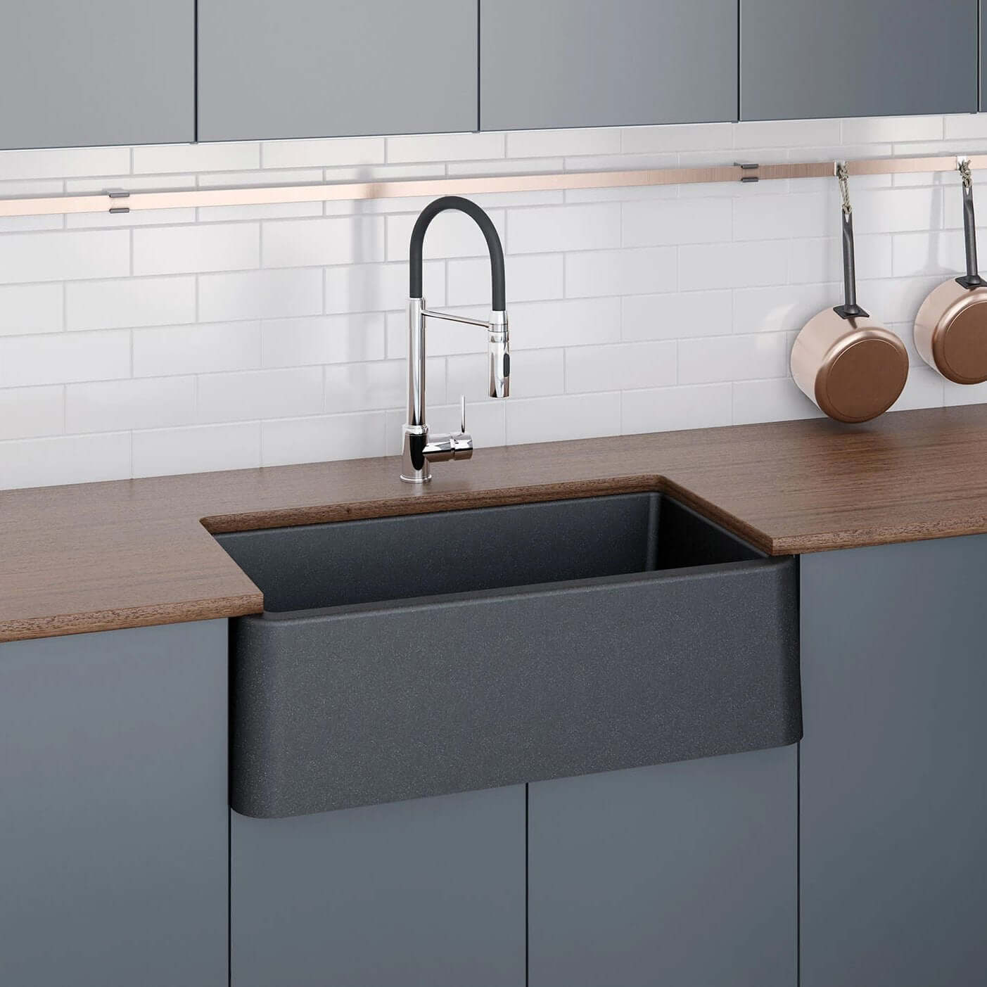 LaToscana 30" Farmhouse Sink, Composite Granite, Black Metallic, Marmorin Series, LA3019B - The Sink Boutique