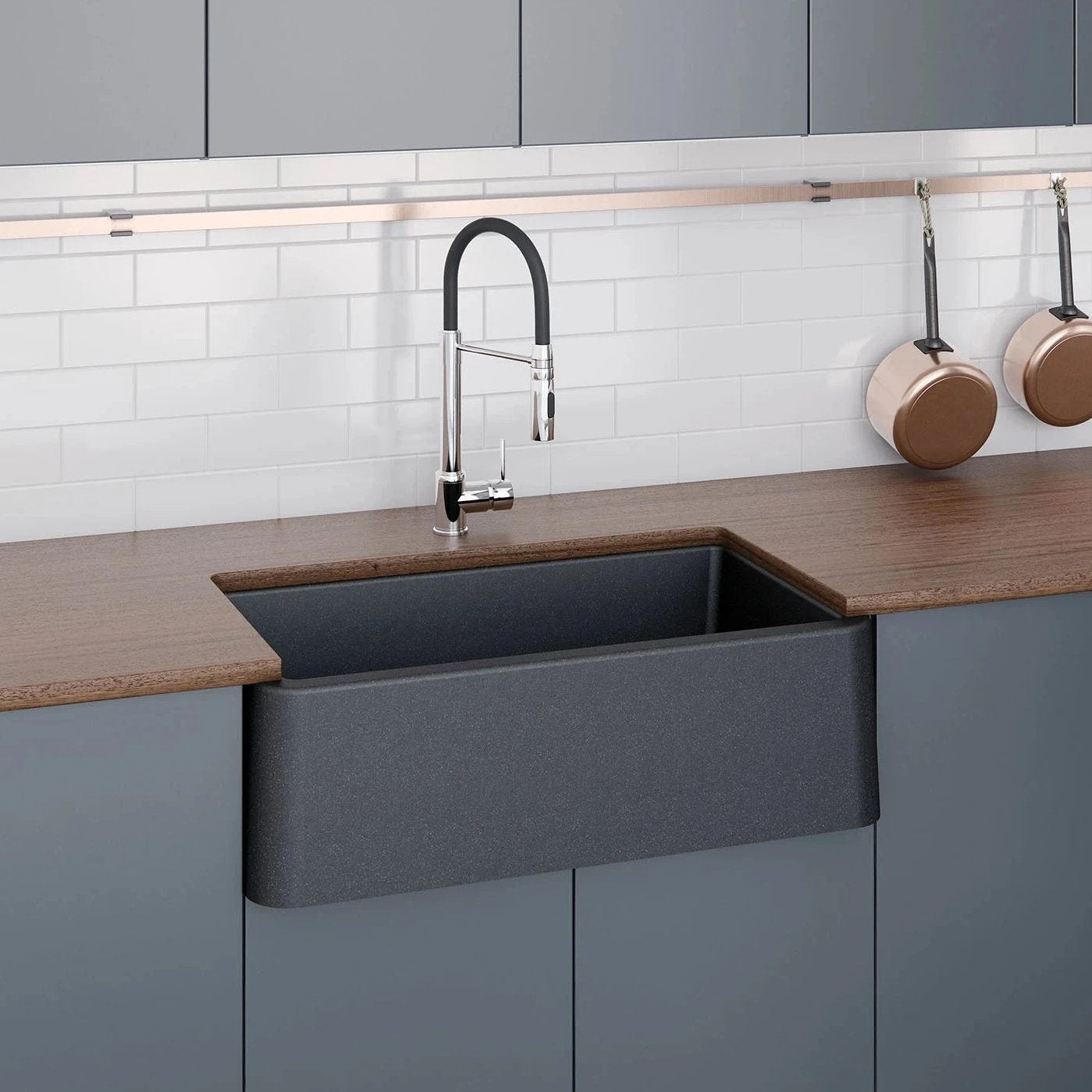 LaToscana 33" Farmhouse Sink, Composite Granite, Black Metallic, Marmorin Series, LA3319B - The Sink Boutique
