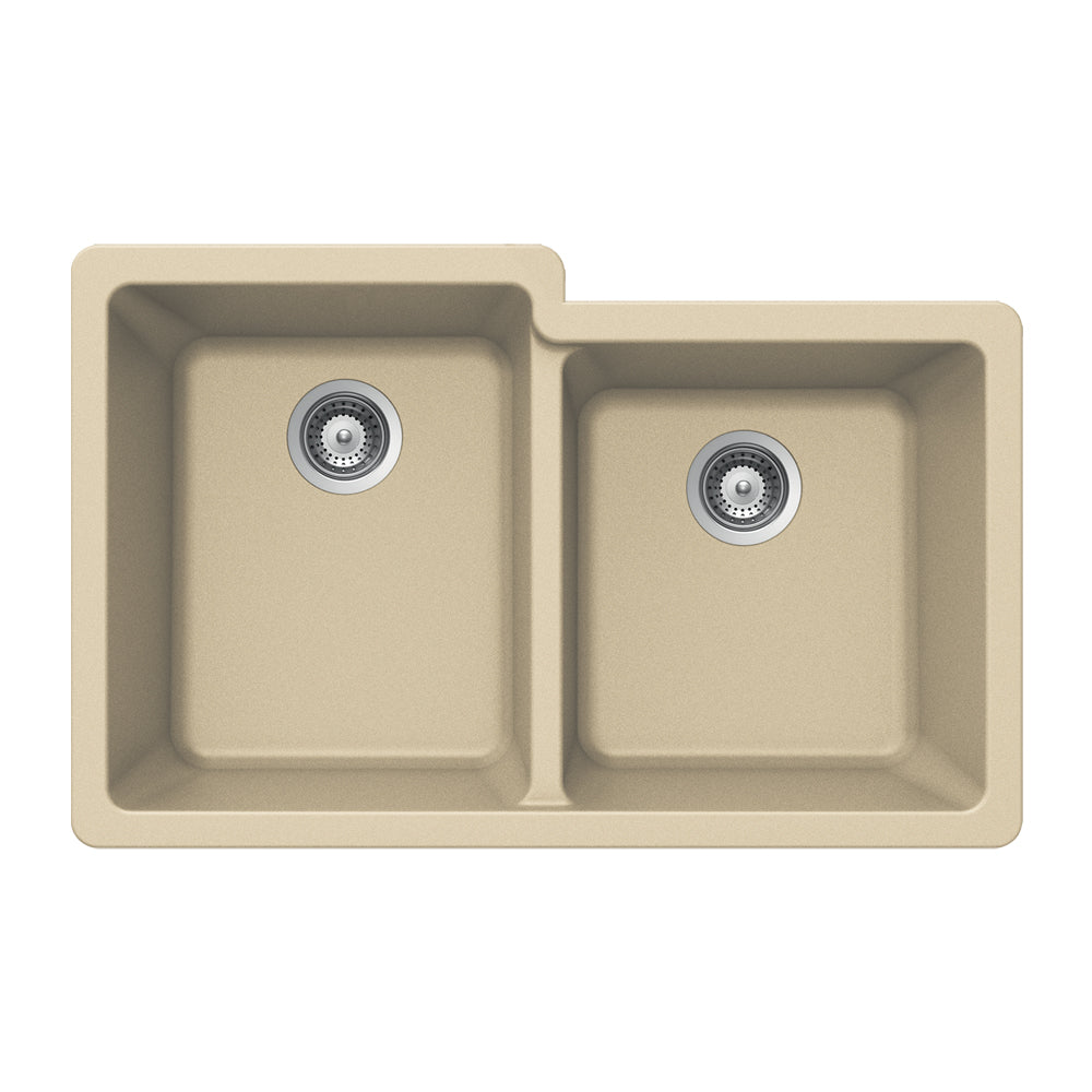 Houzer 33" Granite Undermount 60/40 Double Bowl Kitchen Sink, Biscuit, M-175U SAND