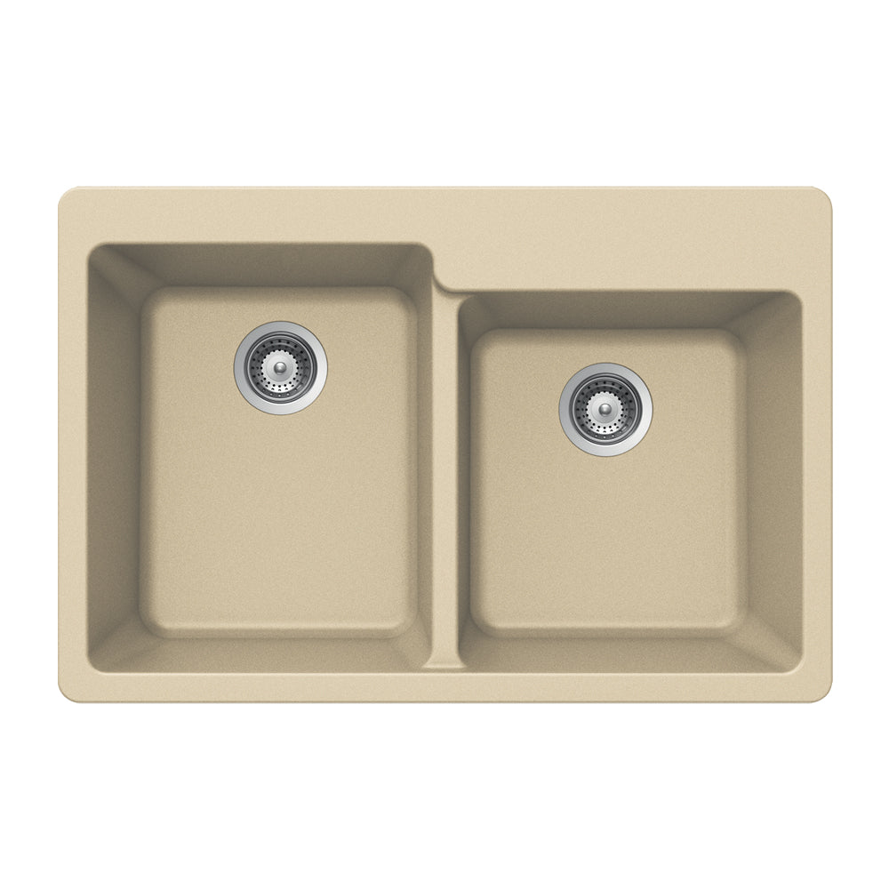 Houzer 33" Granite Topmount 60/40 Double Bowl Kitchen Sink, Biscuit, M-175 SAND